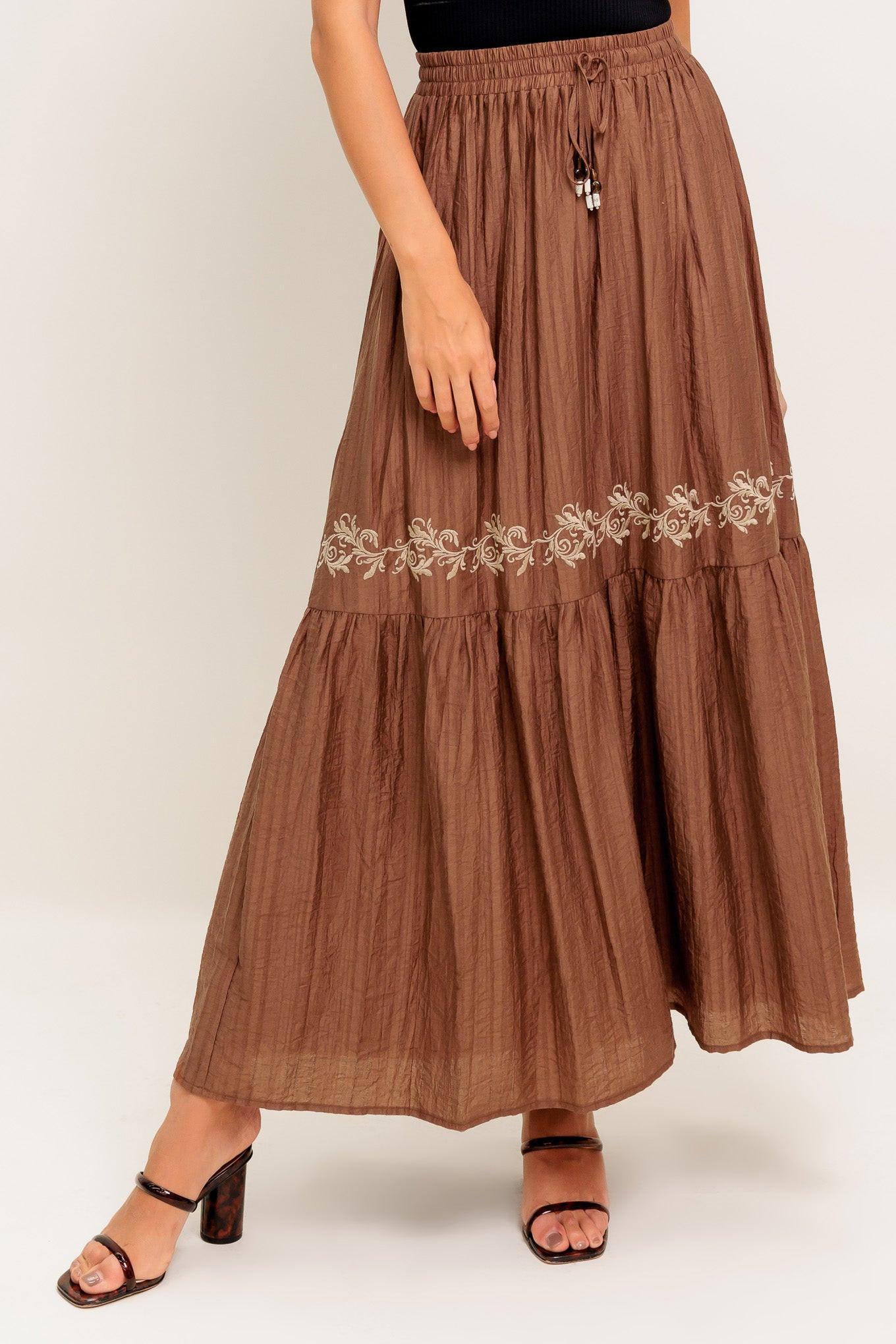 FULL SPEED AHEAD BROWN WOVEN MAXI SKIRT.