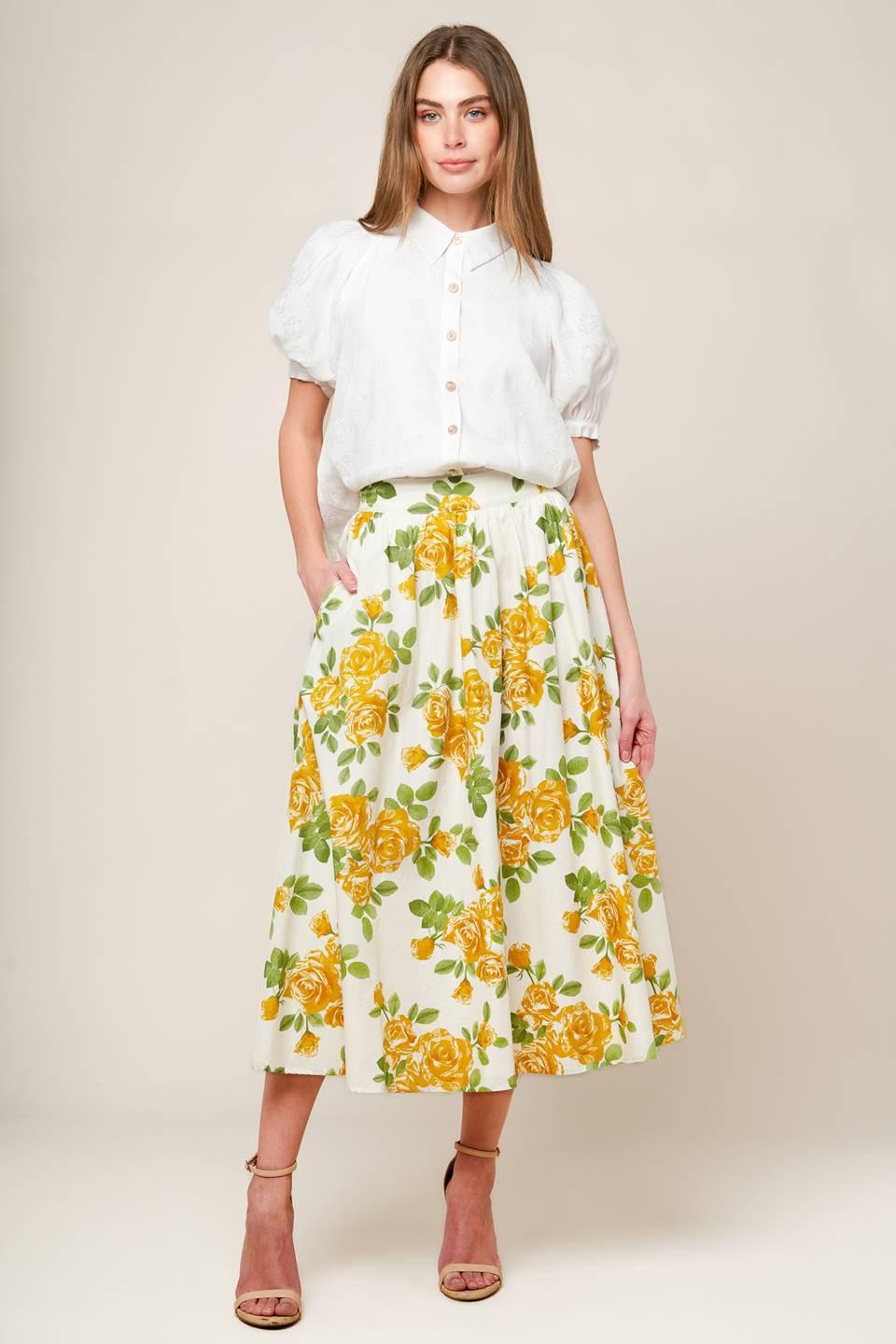 EVERY SUNDAY CREAM WOVEN MIDI SKIRT.
