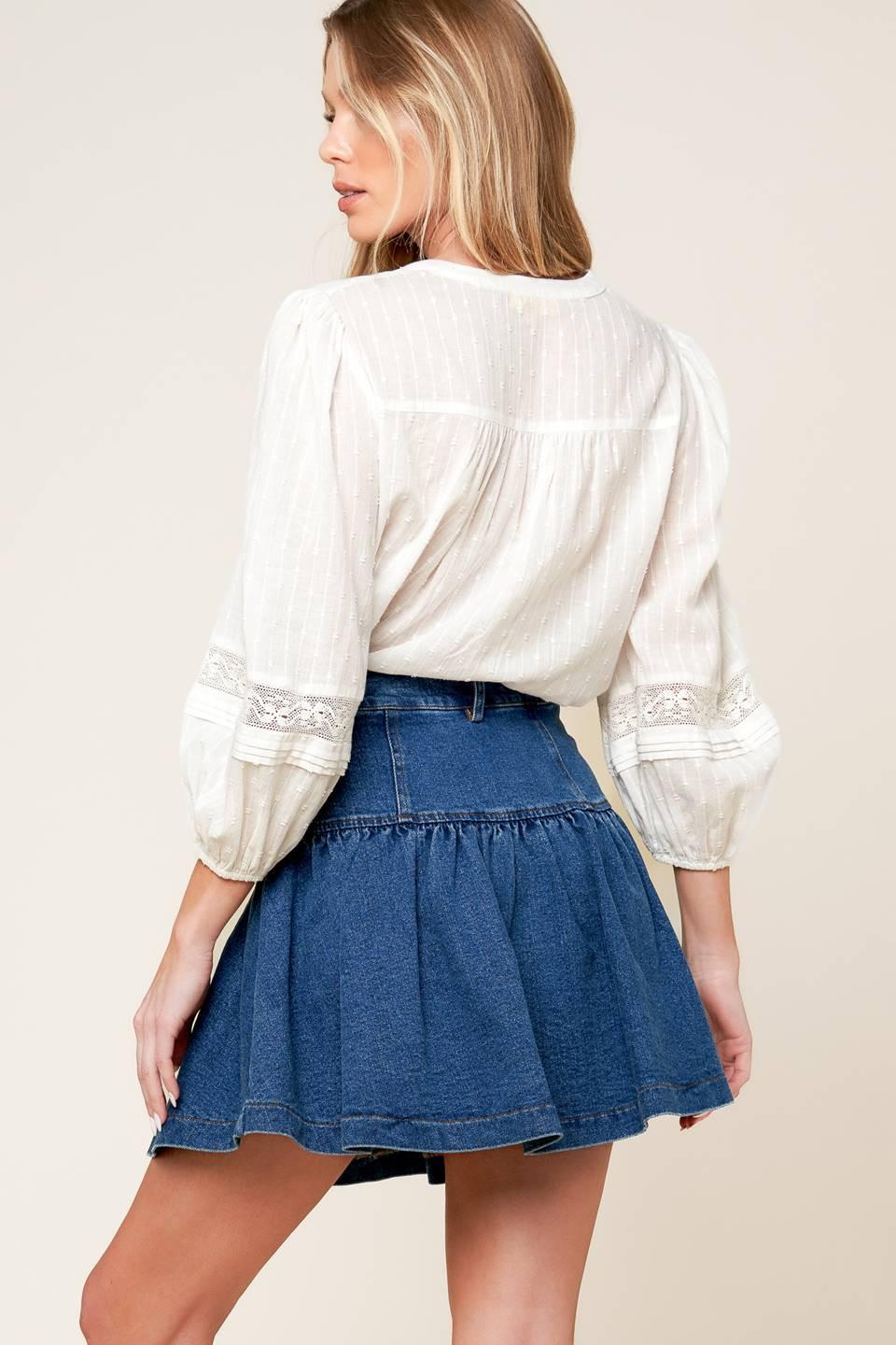 FENICIA INDIGO DENIM MINI SKORT.