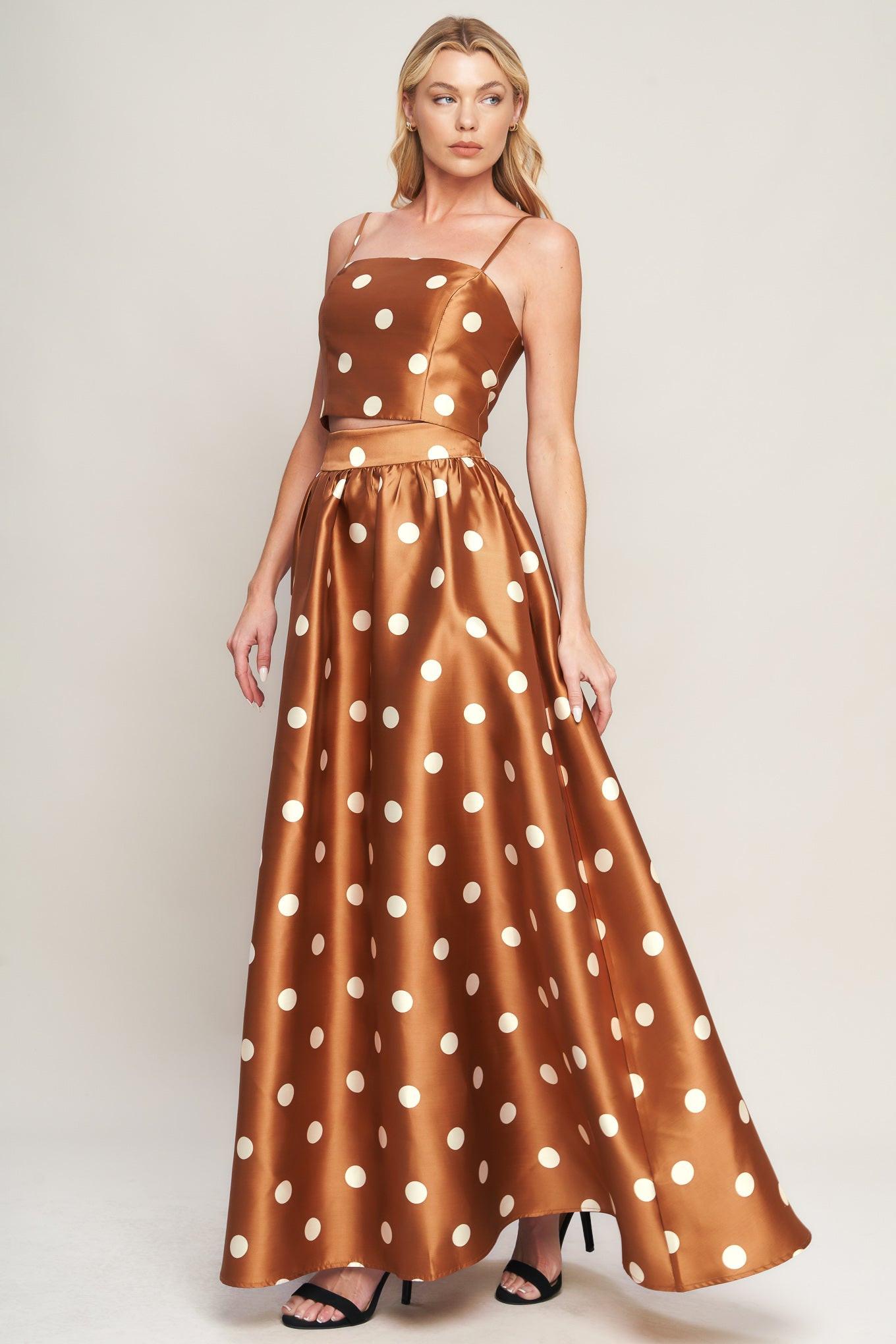 CHIC POLKA FLOW WOVEN FULL MAXI SKIRT.