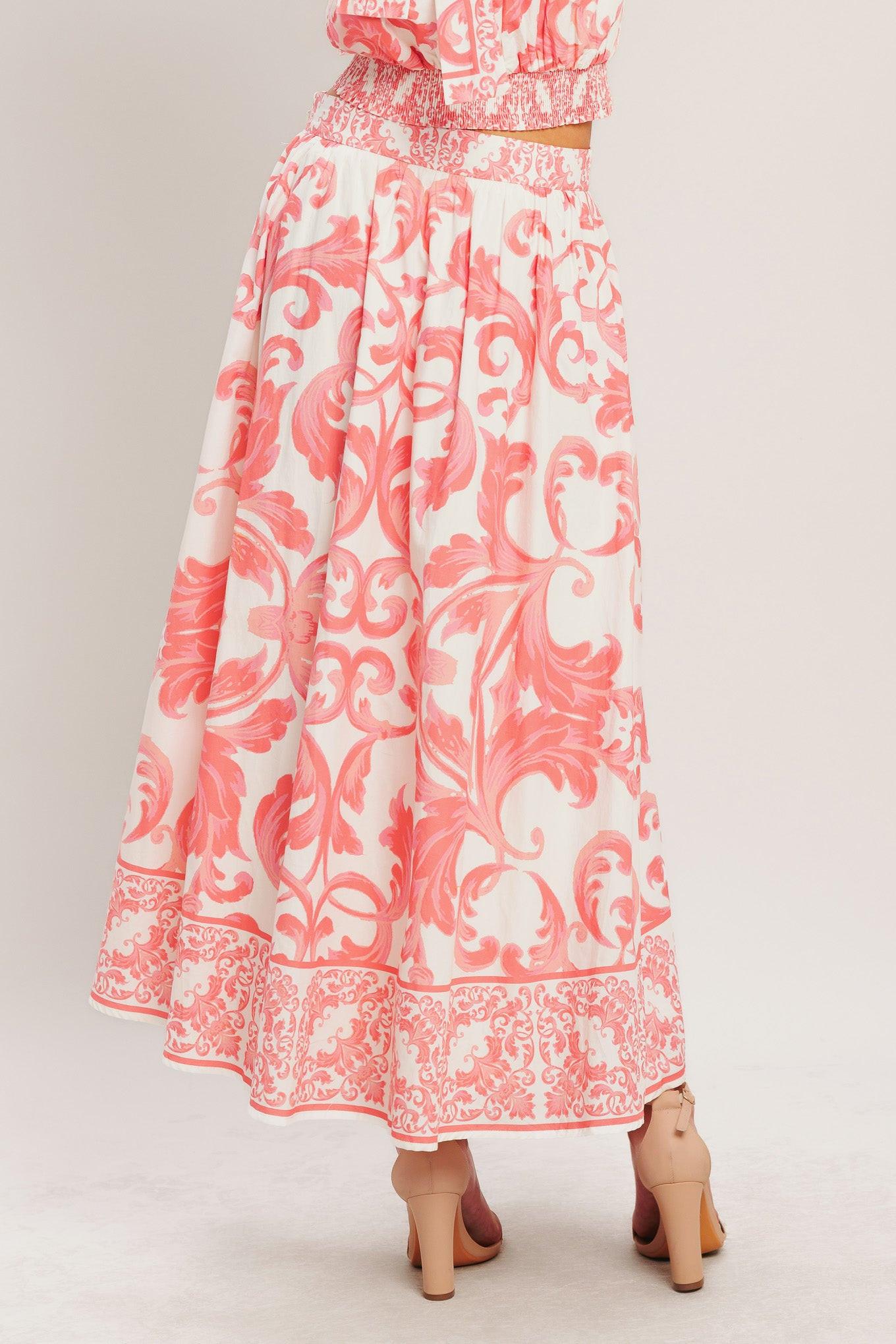 AMALFI SUNSET WOVEN MIDI FULL SKIRT.