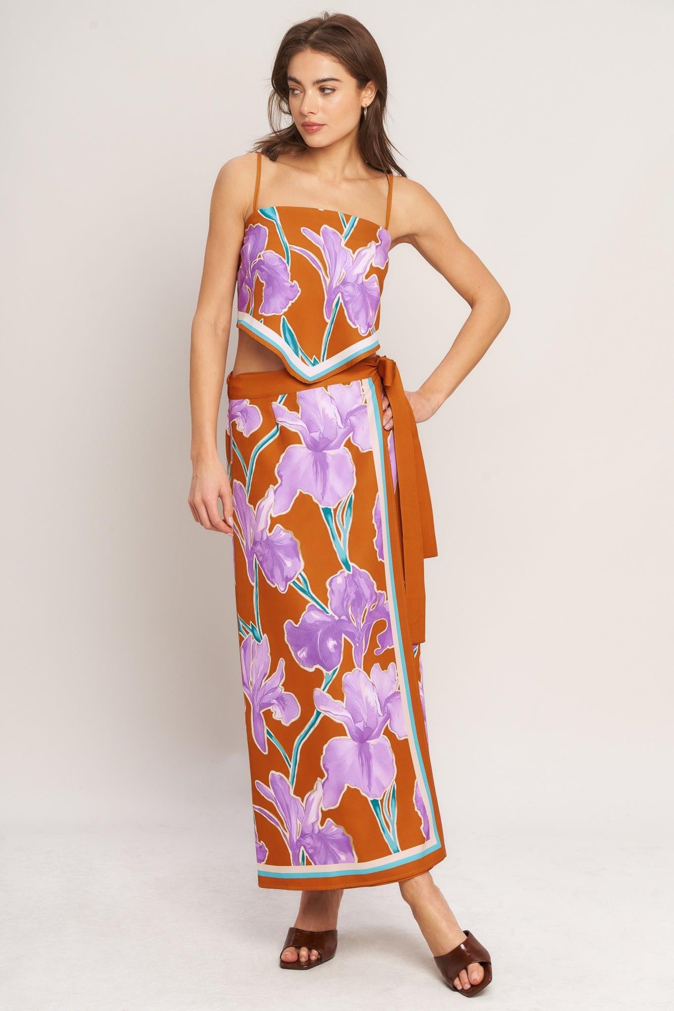 SUMMER IRIS WOVEN MIDI WRAP SKIRT.