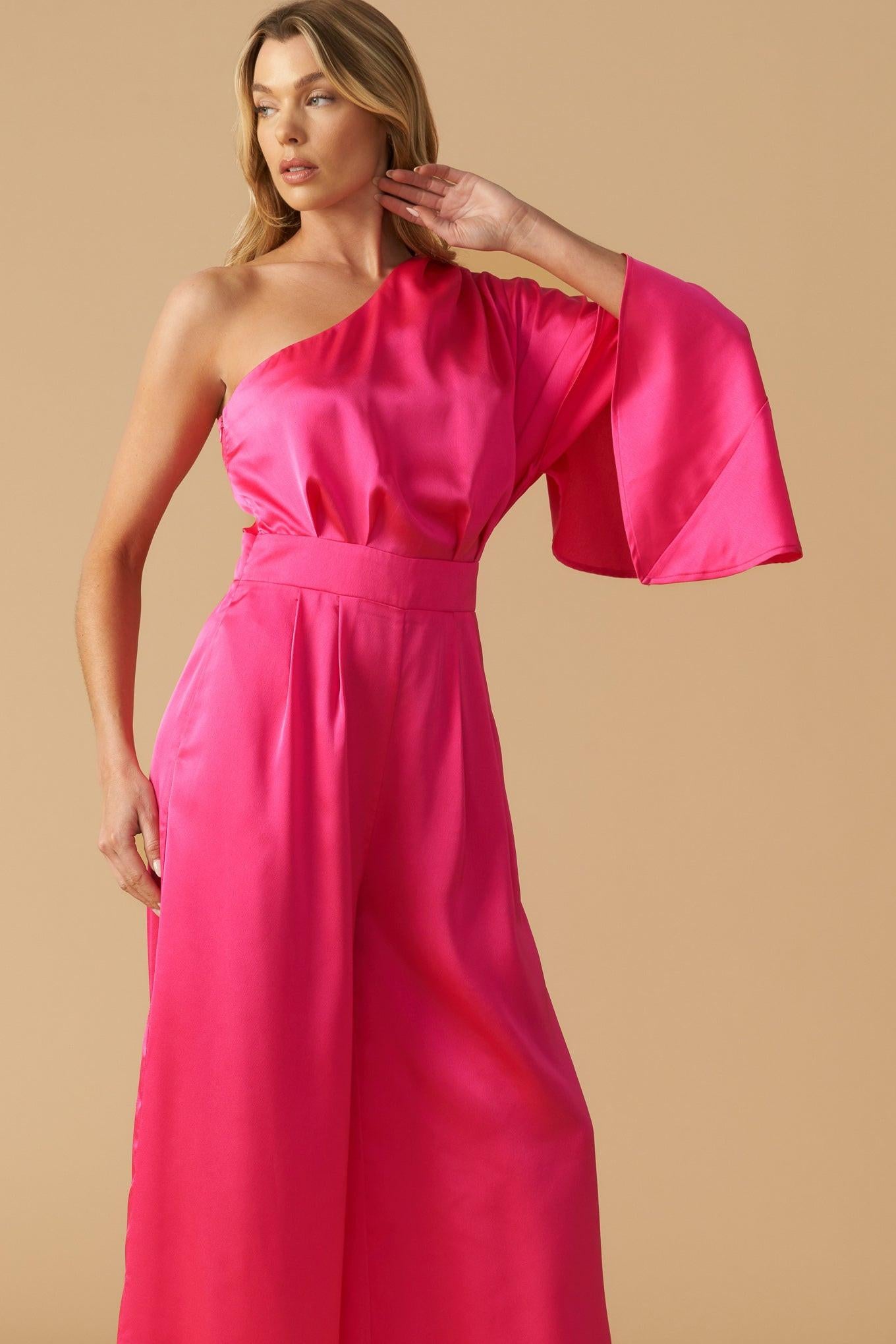 DOWN MEMORY LANE WOVEN SATIN JUMPSUIT.