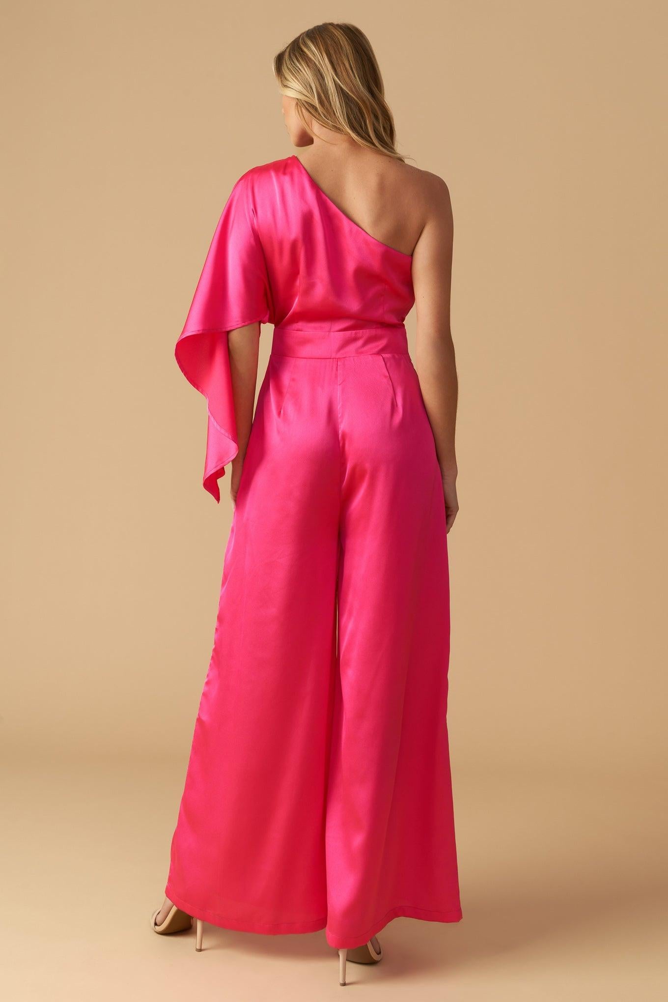 DOWN MEMORY LANE WOVEN SATIN JUMPSUIT.