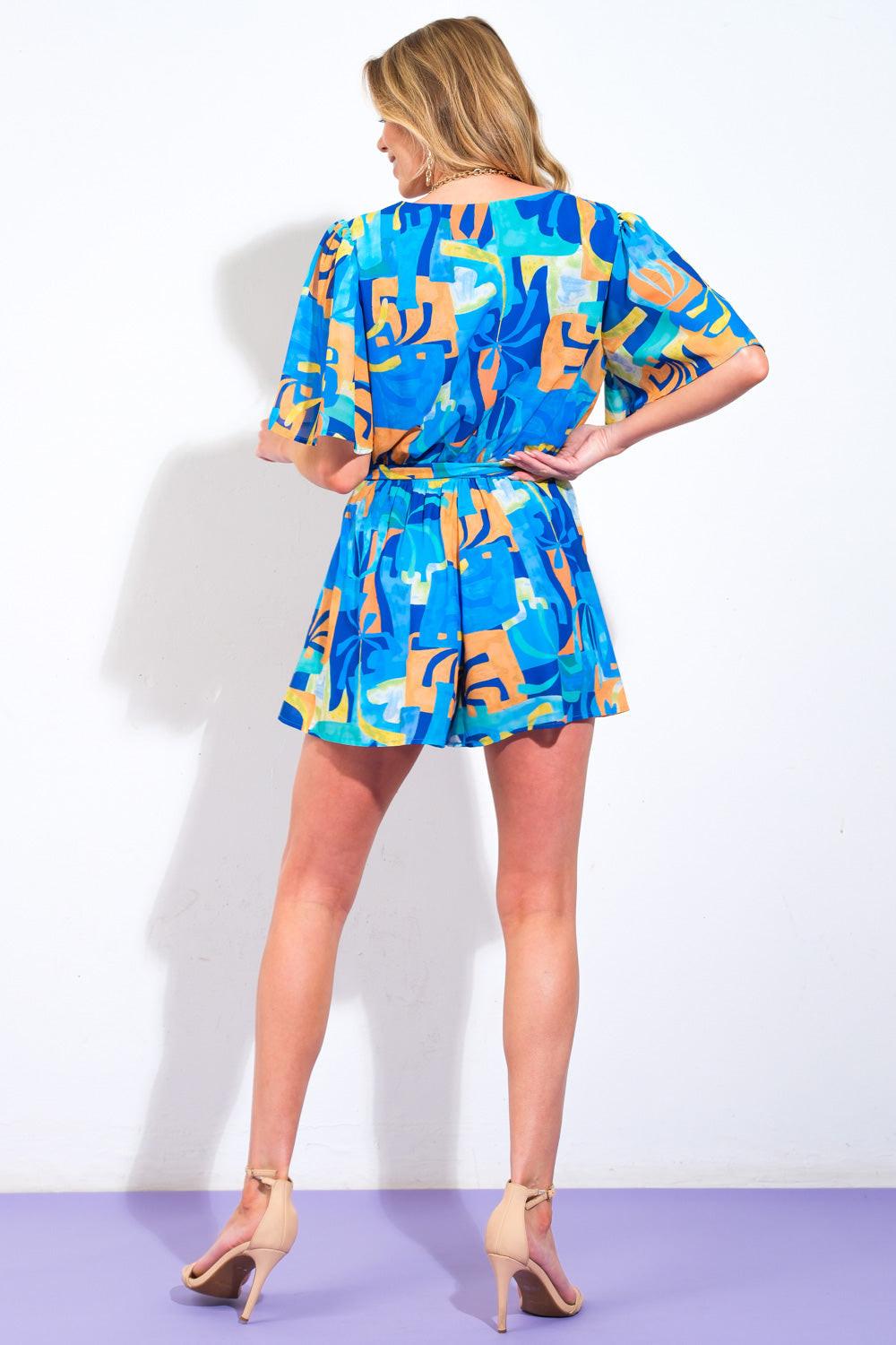 BIMINI PERIWINKLE WOVEN ROMPER.