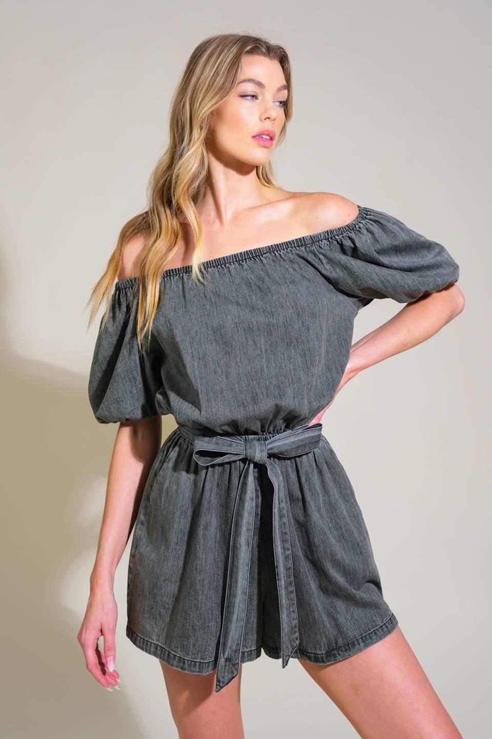 TINY TEMPTATIONS DENIM ROMPER.