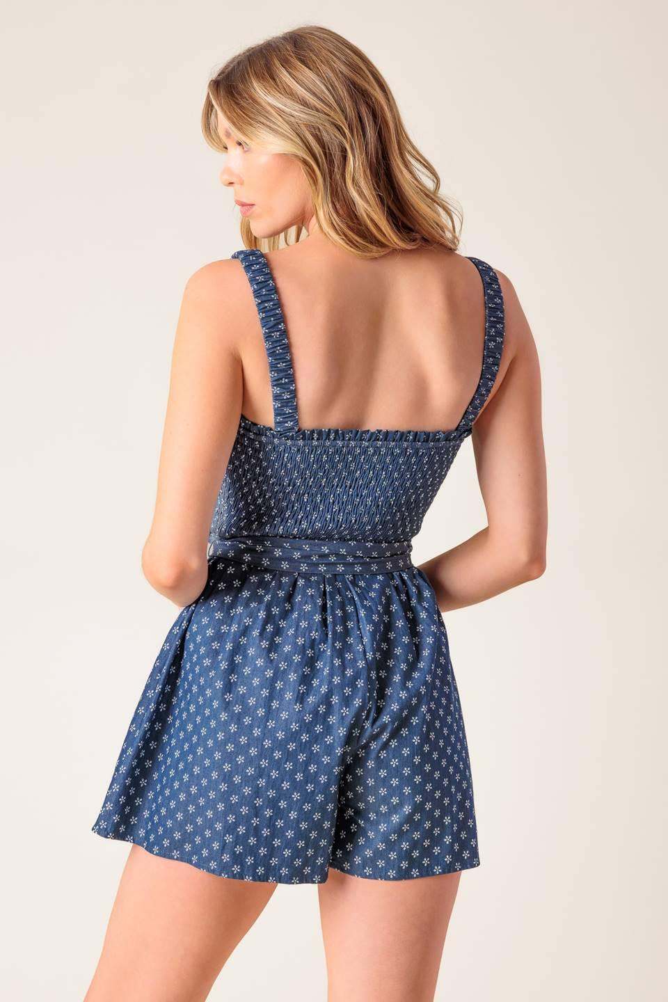 FULL FOCUS DENIM WOVEN ROMPER.