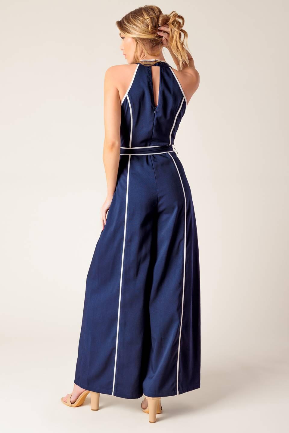 LAYTON NAVY WOVEN JUMPSUIT.