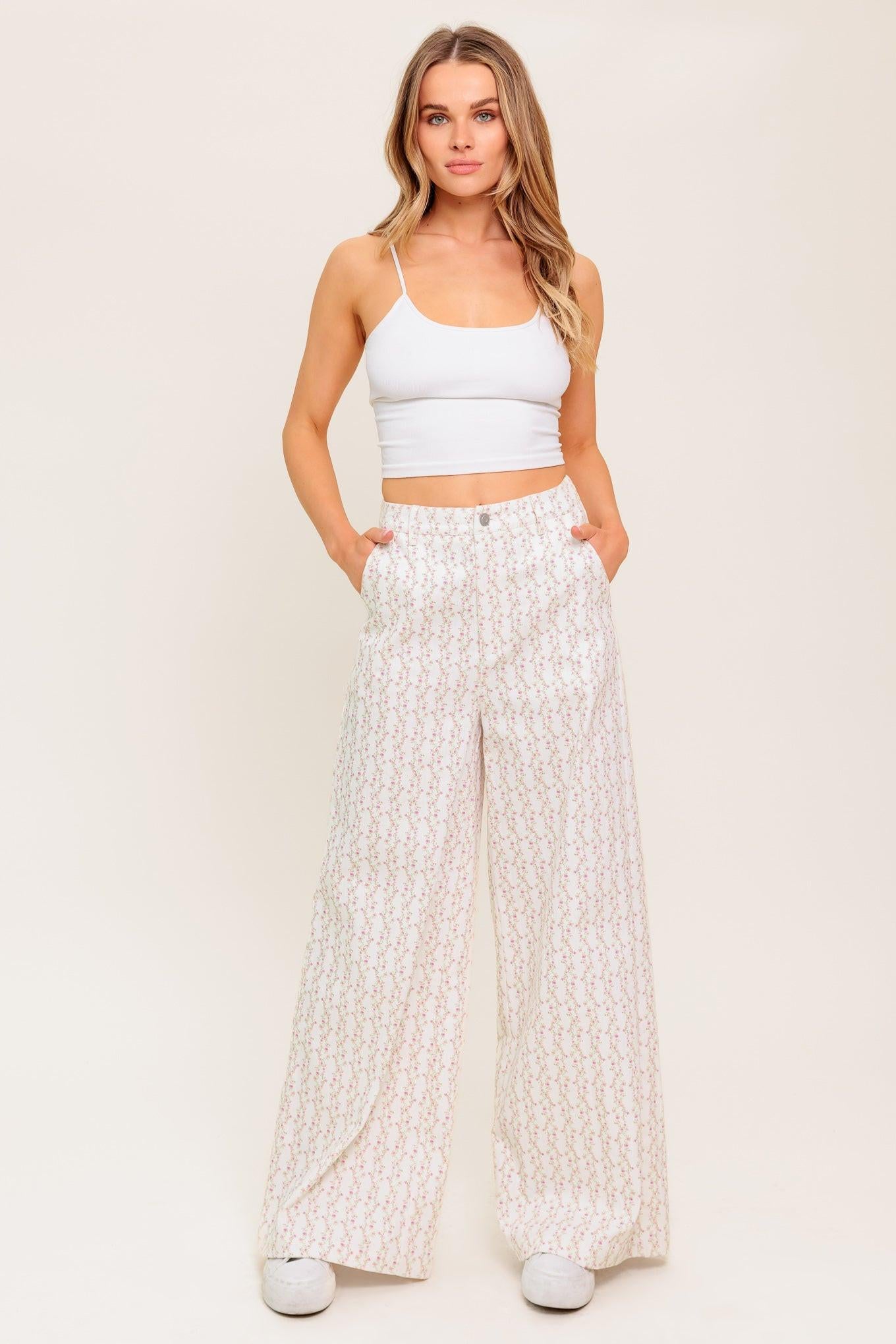 CITRUS FLOW IVORY WOVEN PANTS.