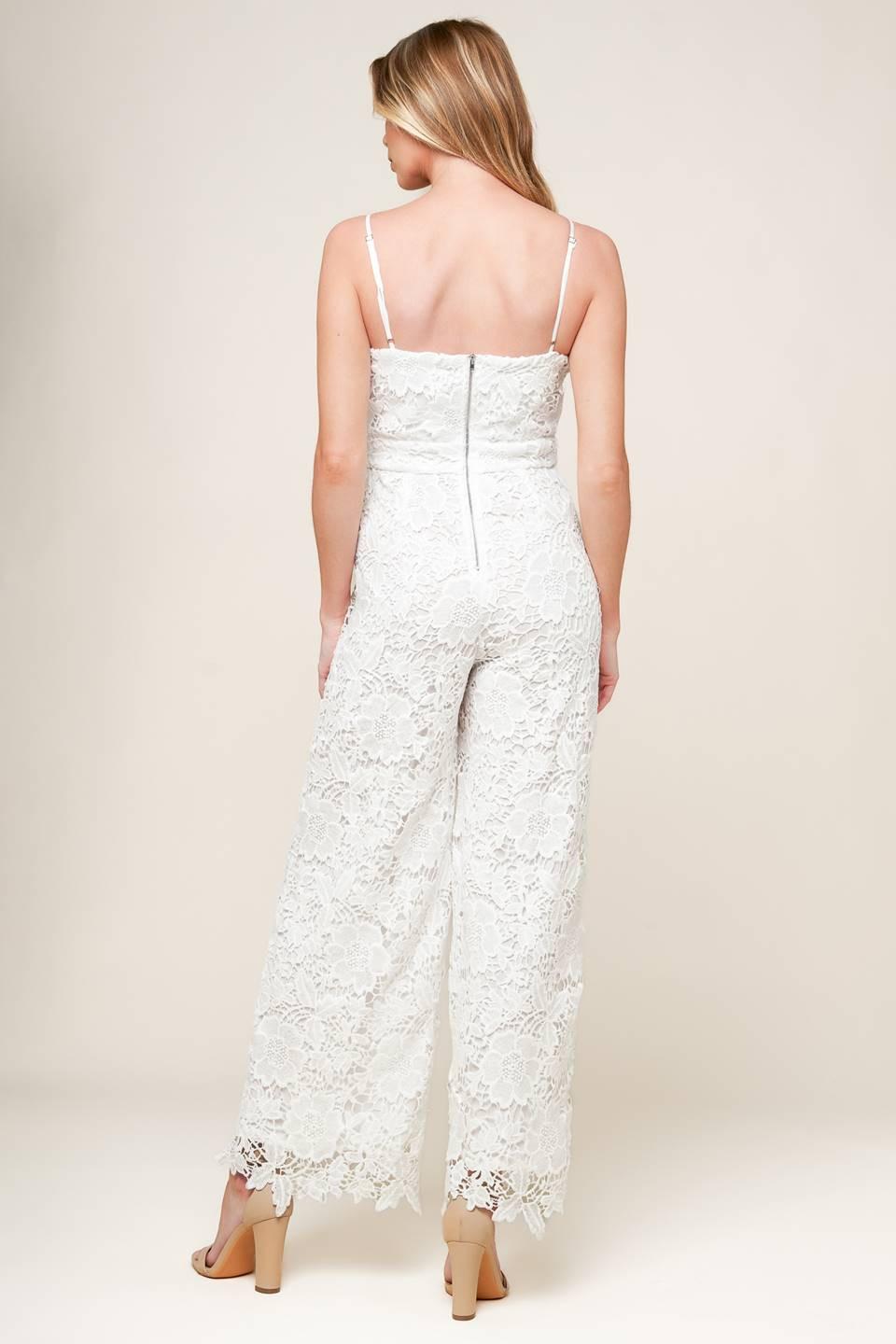 JUST ENOUGH OFF WHITE WOVEN LACE JUMPSUIT.