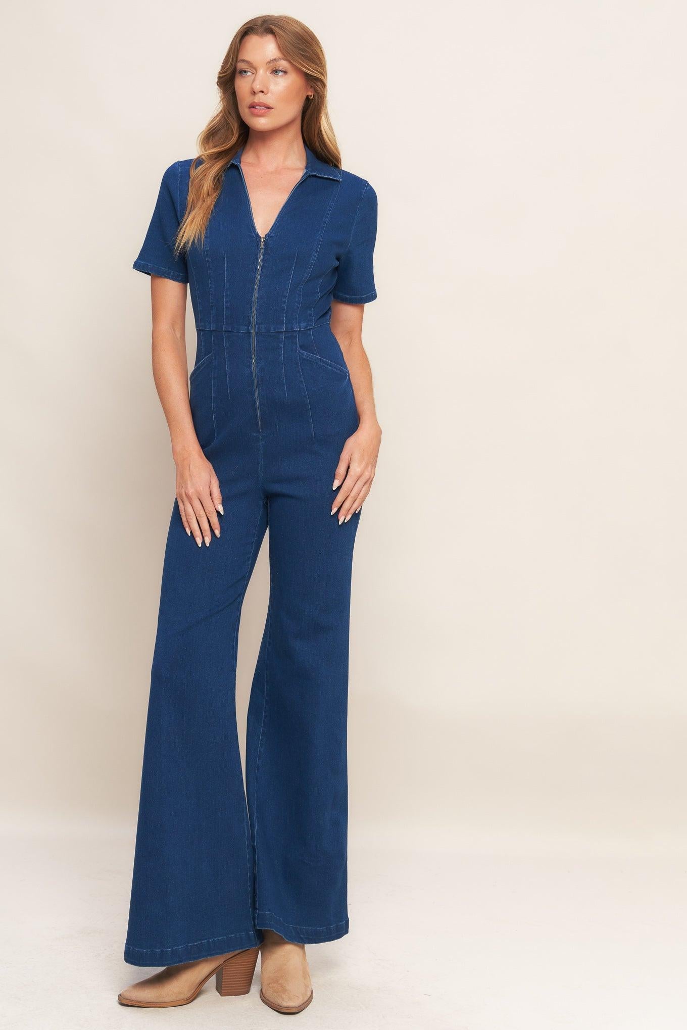 SHY GIRL MEDIUM INDIGO DENIM JUMPSUIT - Flying Tomato - JUMPSUIT - Flying Tomato