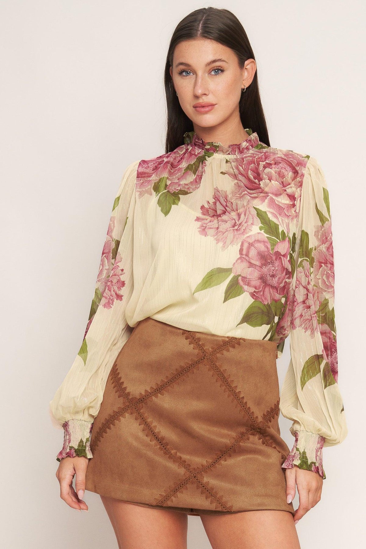 A faux suede patch work skort with side zipper closure