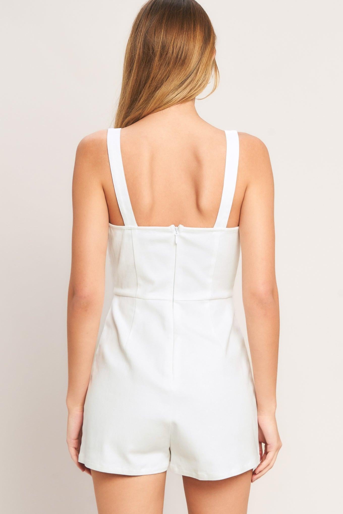 FIRST DATE WOVEN SKORT ROMPER.