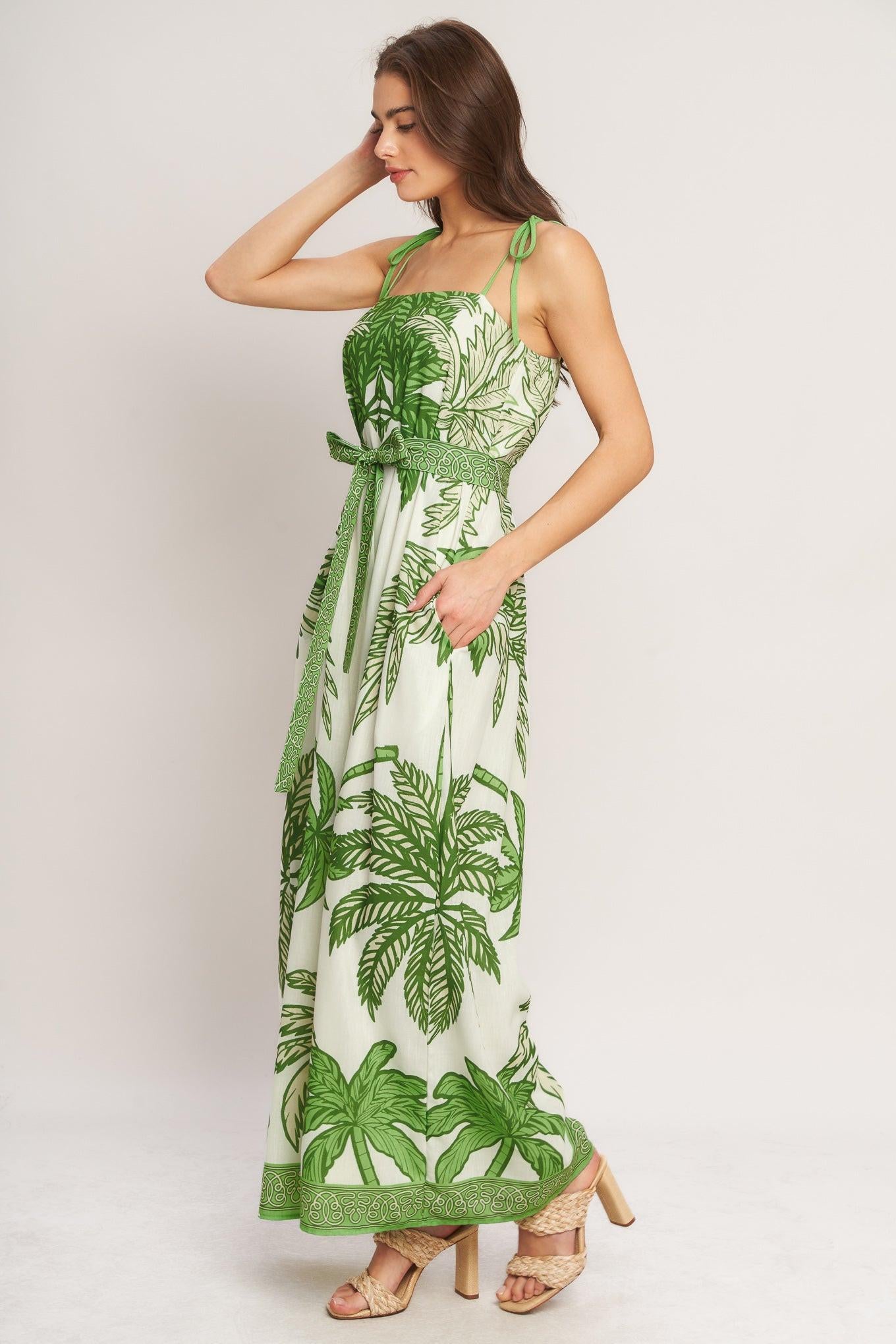 PALM LUXE WOVEN JUMPSUIT.