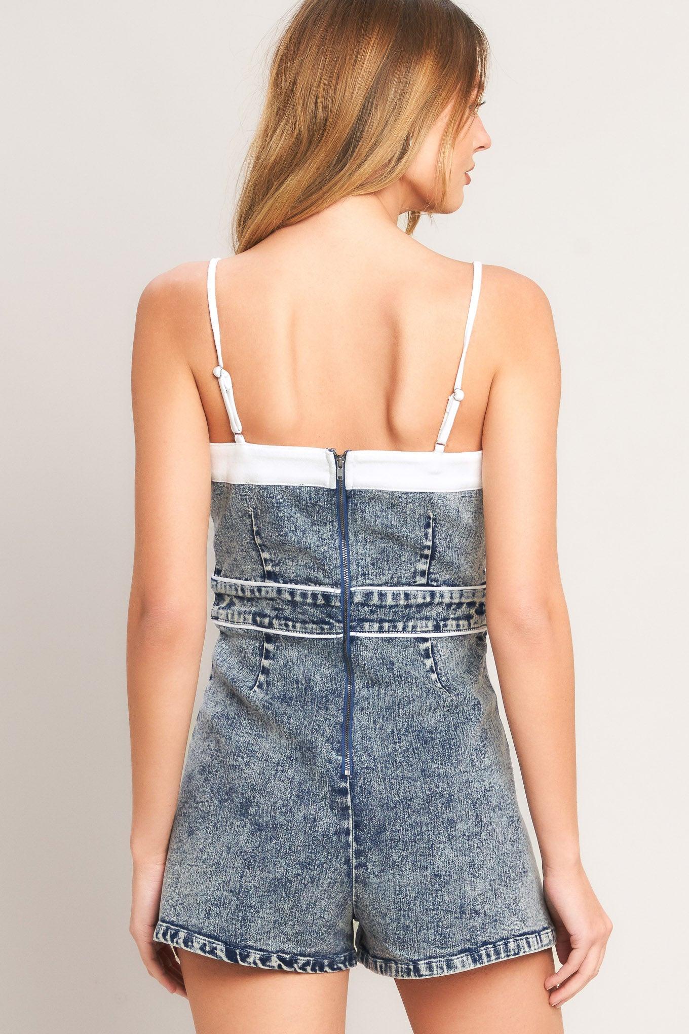 WEEKEND IN DENIM ROMPER.