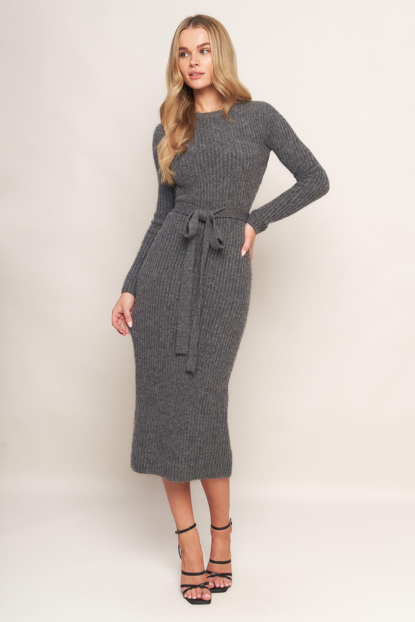 BE GOOD TO ME SWEATER MIDI DRESS.