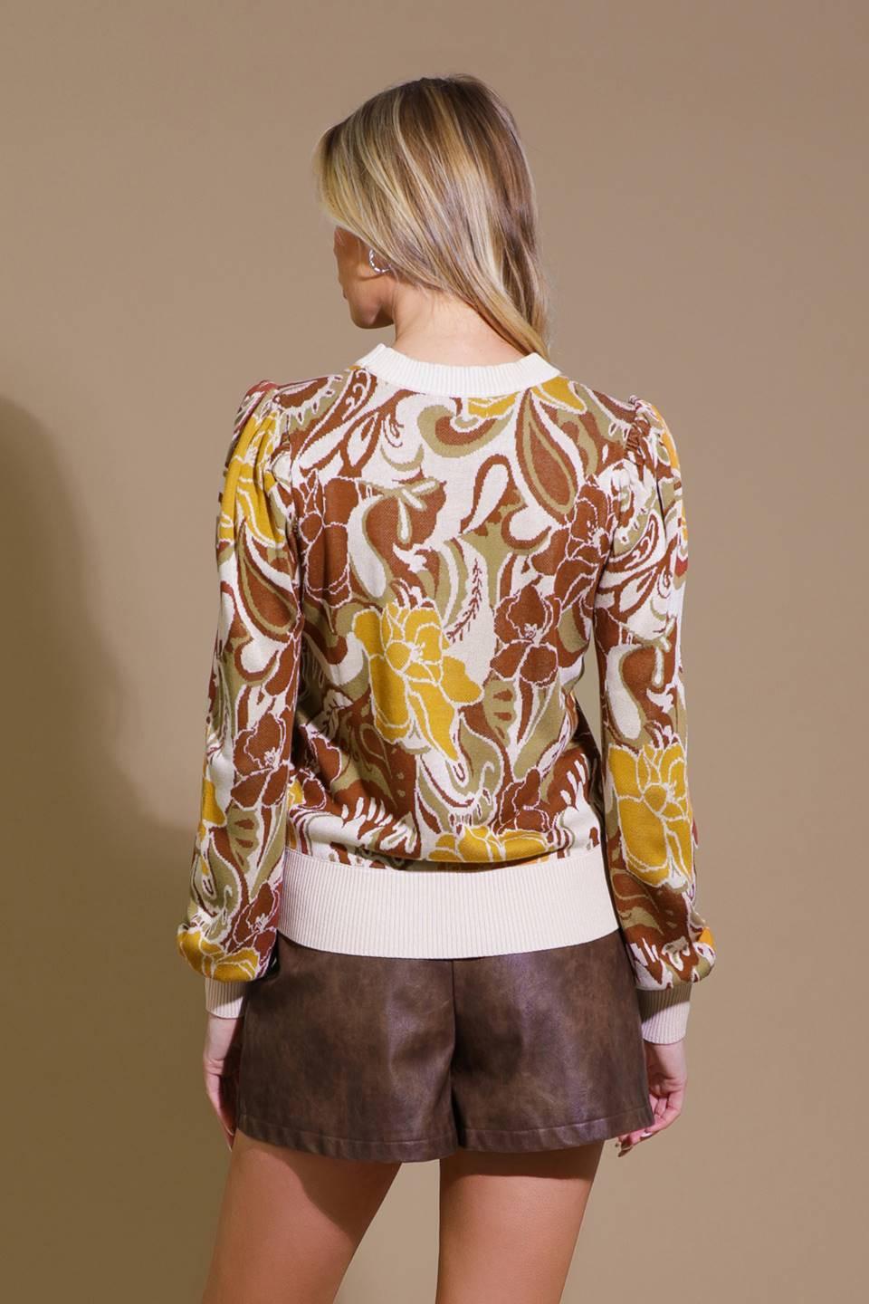 KEEPING TABS JACQUARD PULLOVER SWEATER TOP.