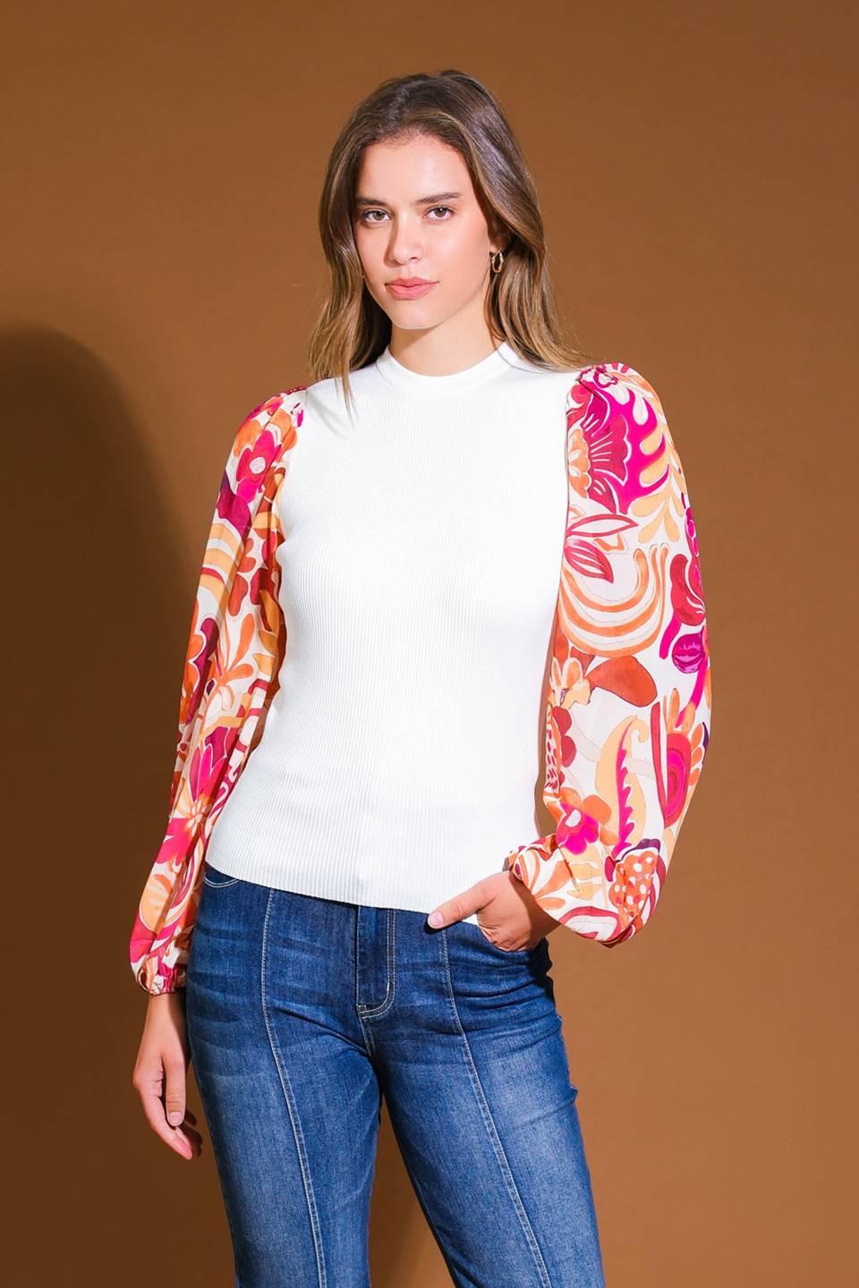 MAJESTIC FLOW SWEATER WOVEN TOP.