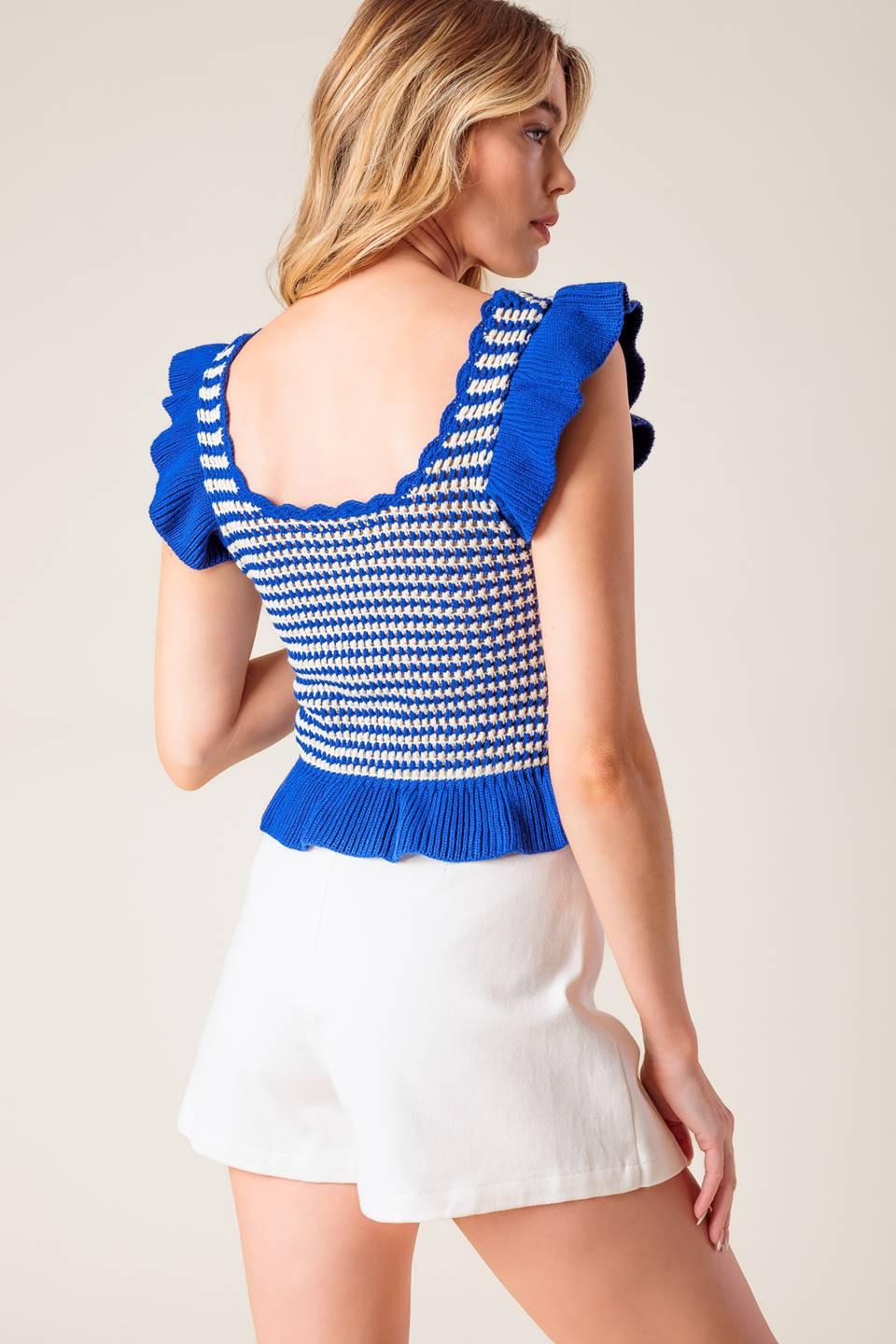OUT WEST BLUE SWEATER KNIT TOP.