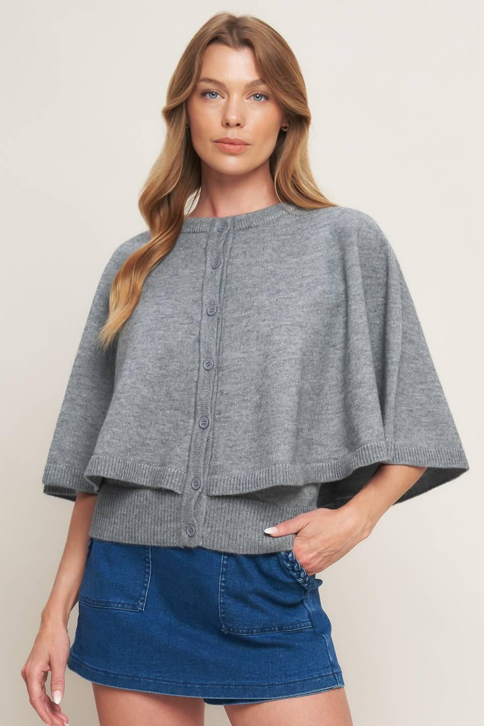 MISTY SHAWL CAPELET SWEATER - Flying Tomato - SWEATERS - Flying Tomato