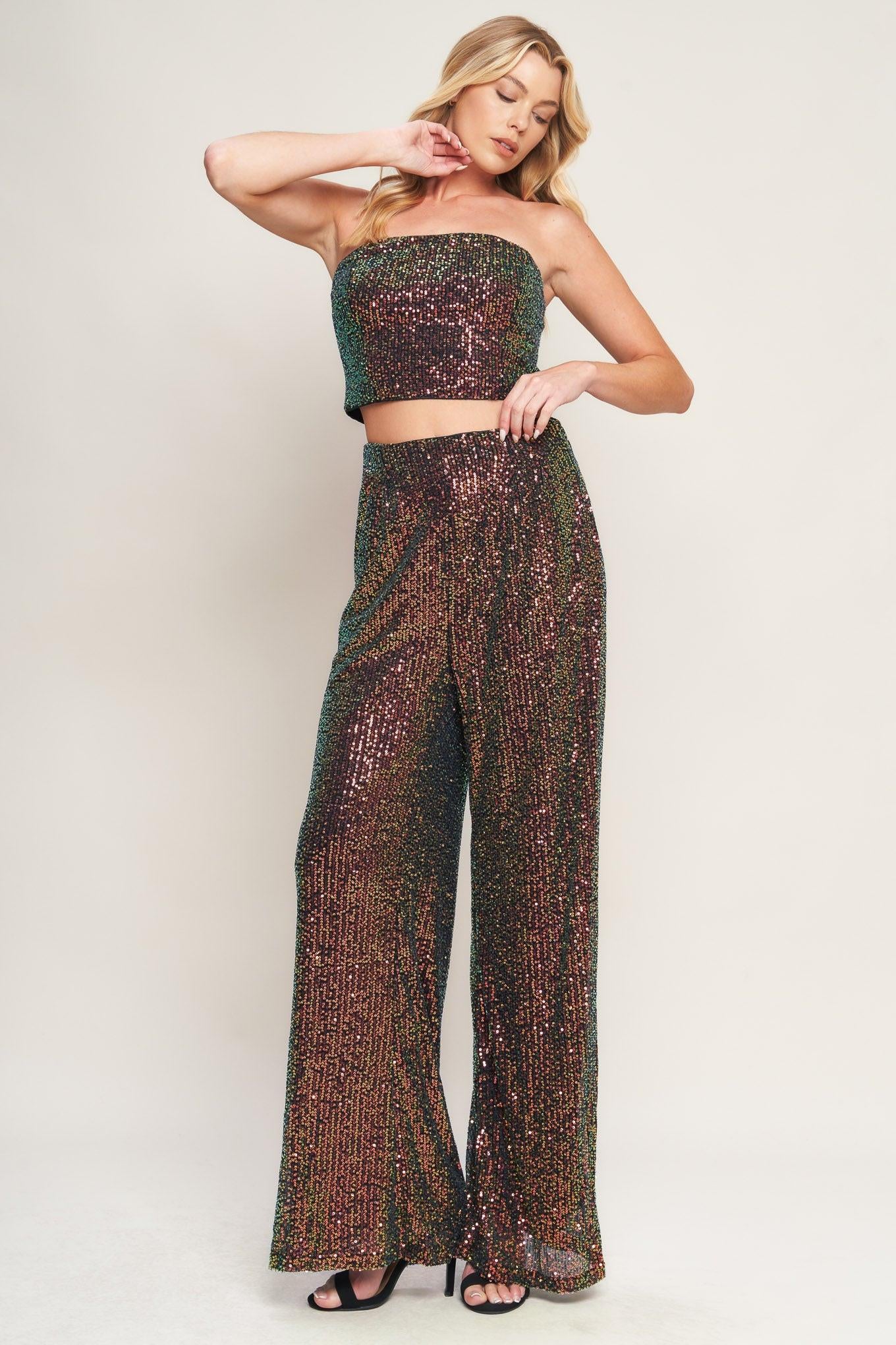 CHARMING COMPOSURE SEQUIN TOP AND BOTTOM SET.