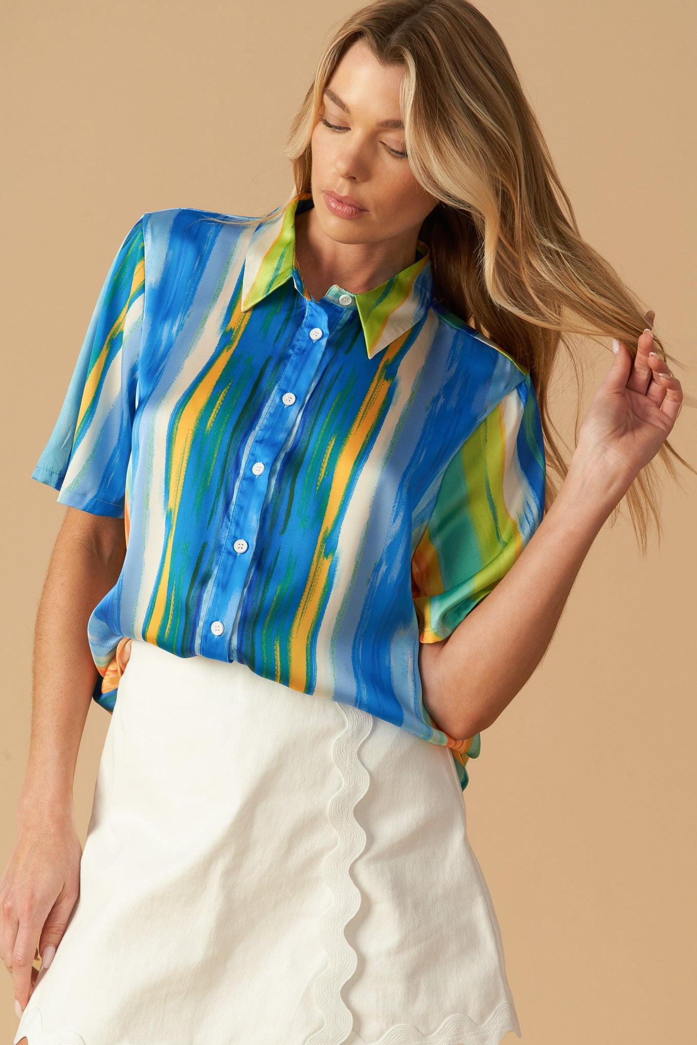 TAKE ME DANCING WOVEN SATIN TOP.