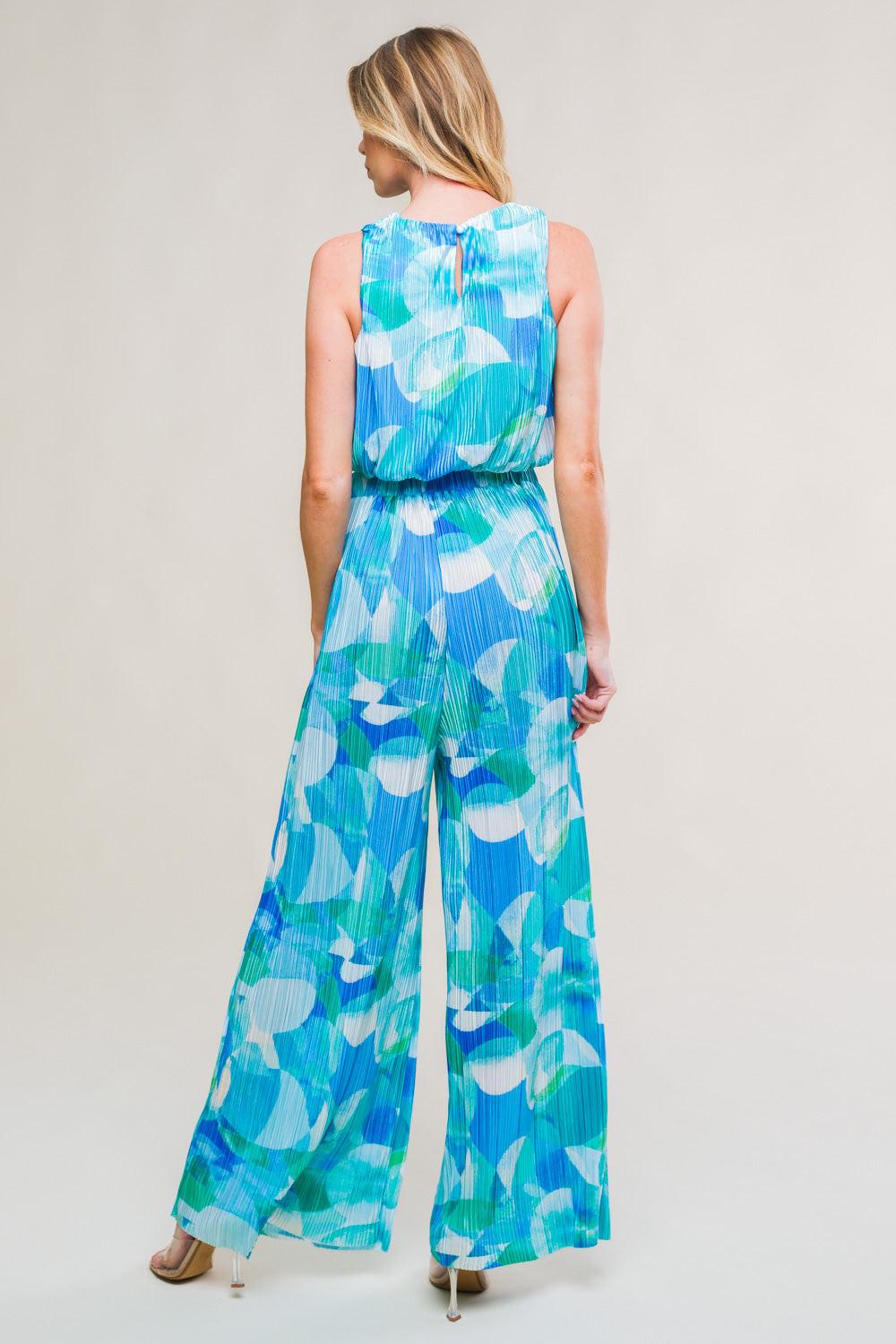 MARITIME MUSE WOVEN PLISSE TOP AND PANT SET.
