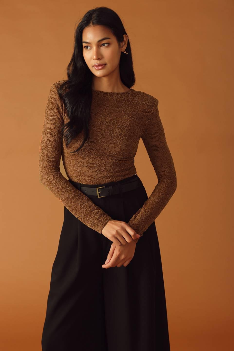 NEVER ENOUGH WOVEN LACE BODYSUIT.