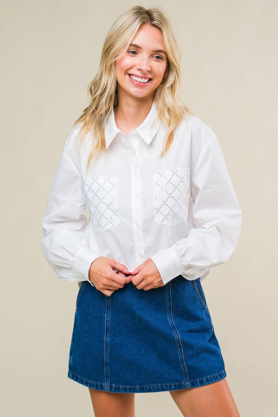 REFINED BREEZE BUTTON-UP TOP.