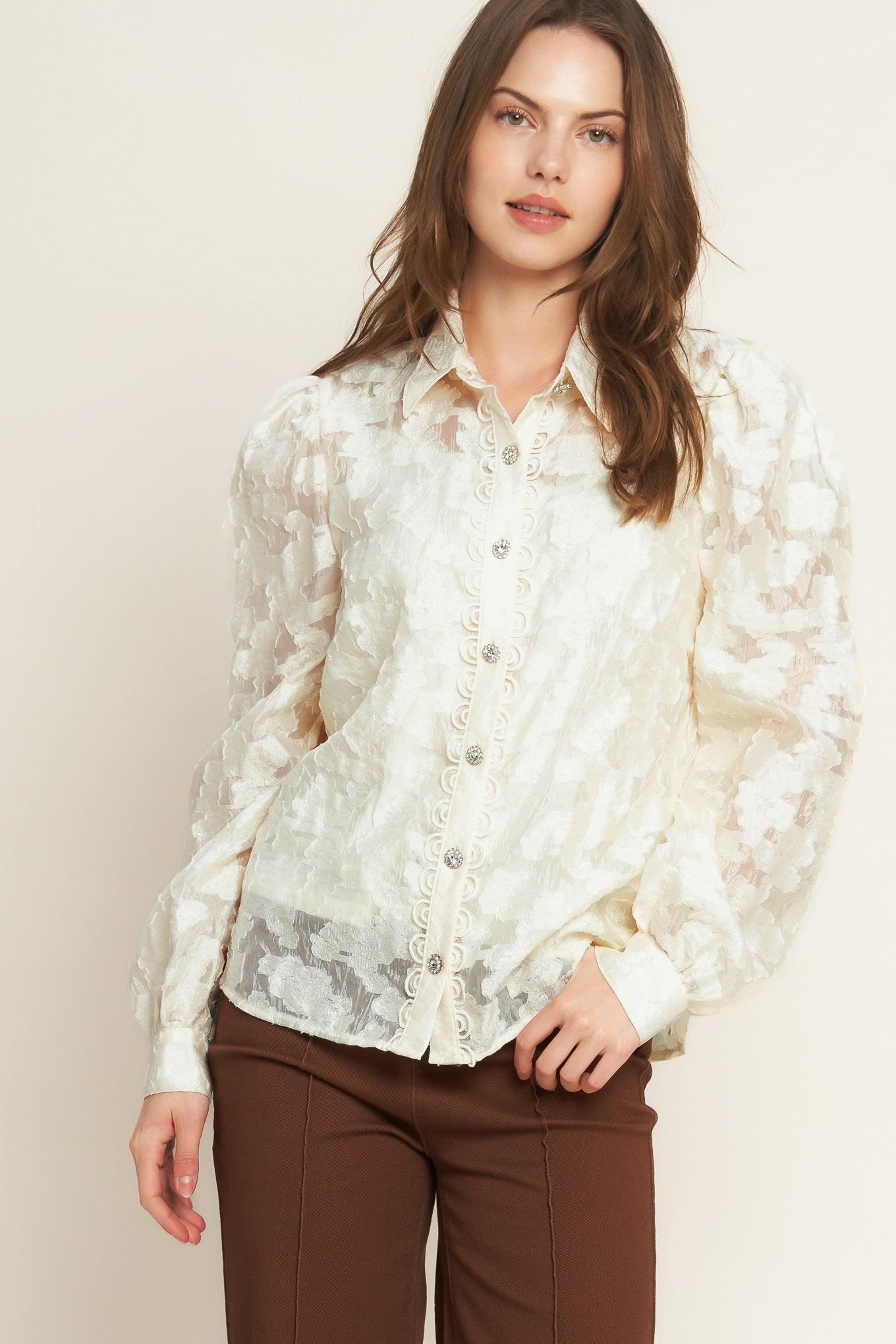 Flying Tomato luminous ivory woven top – women’s chic blouse LUMINOUS GLOW WOVEN TOP