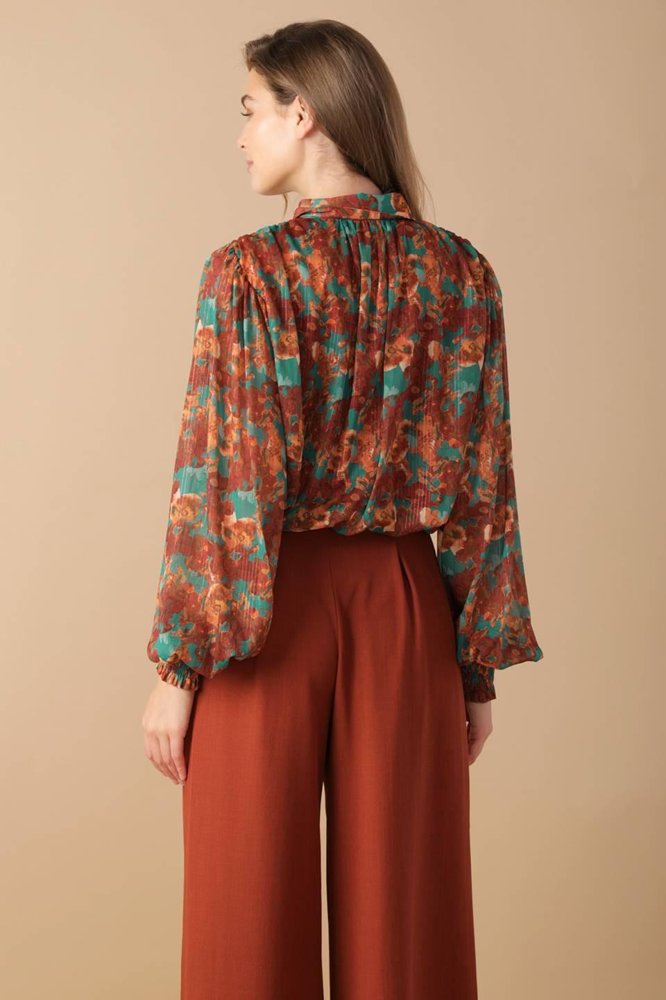 NOSTALGIC TEAL BROWN WOVEN TOP.