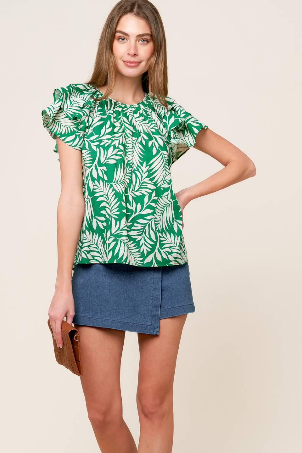 ROAMING AROUND GREEN WOVEN TOP.