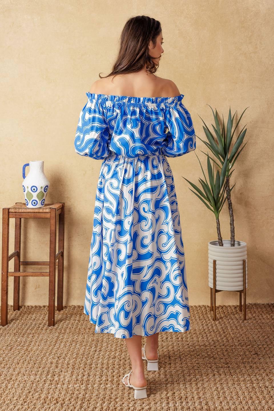 SUNSET SASHAY BLUE TOP AND SKIRT SET.