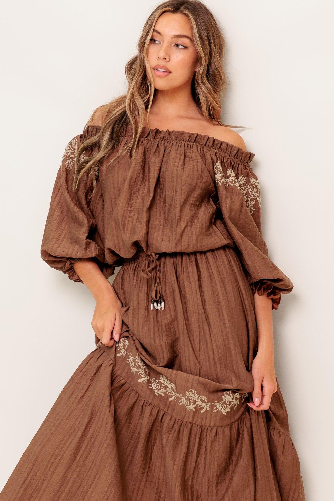 FULL SPEED AHEAD BROWN WOVEN TOP.