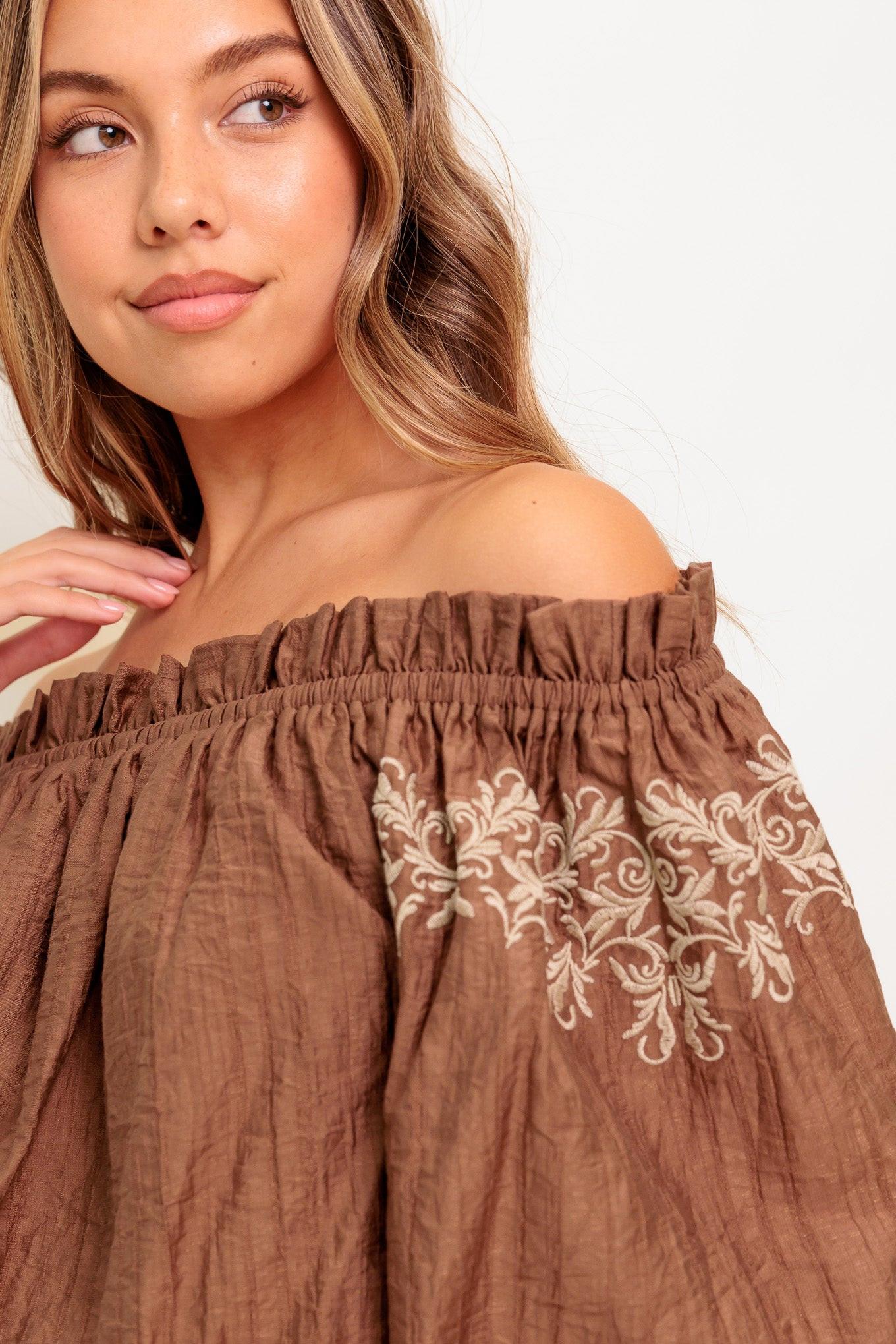 FULL SPEED AHEAD BROWN WOVEN TOP.