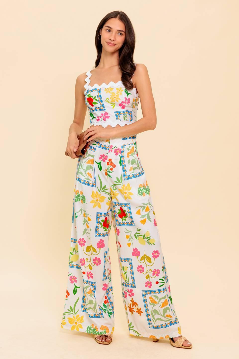 MARIGOLD IVORY WOVEN TOP AND PANT SET.