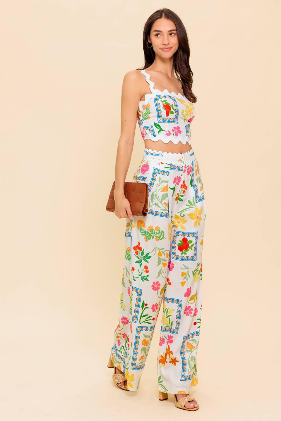 MARIGOLD IVORY WOVEN TOP AND PANT SET.