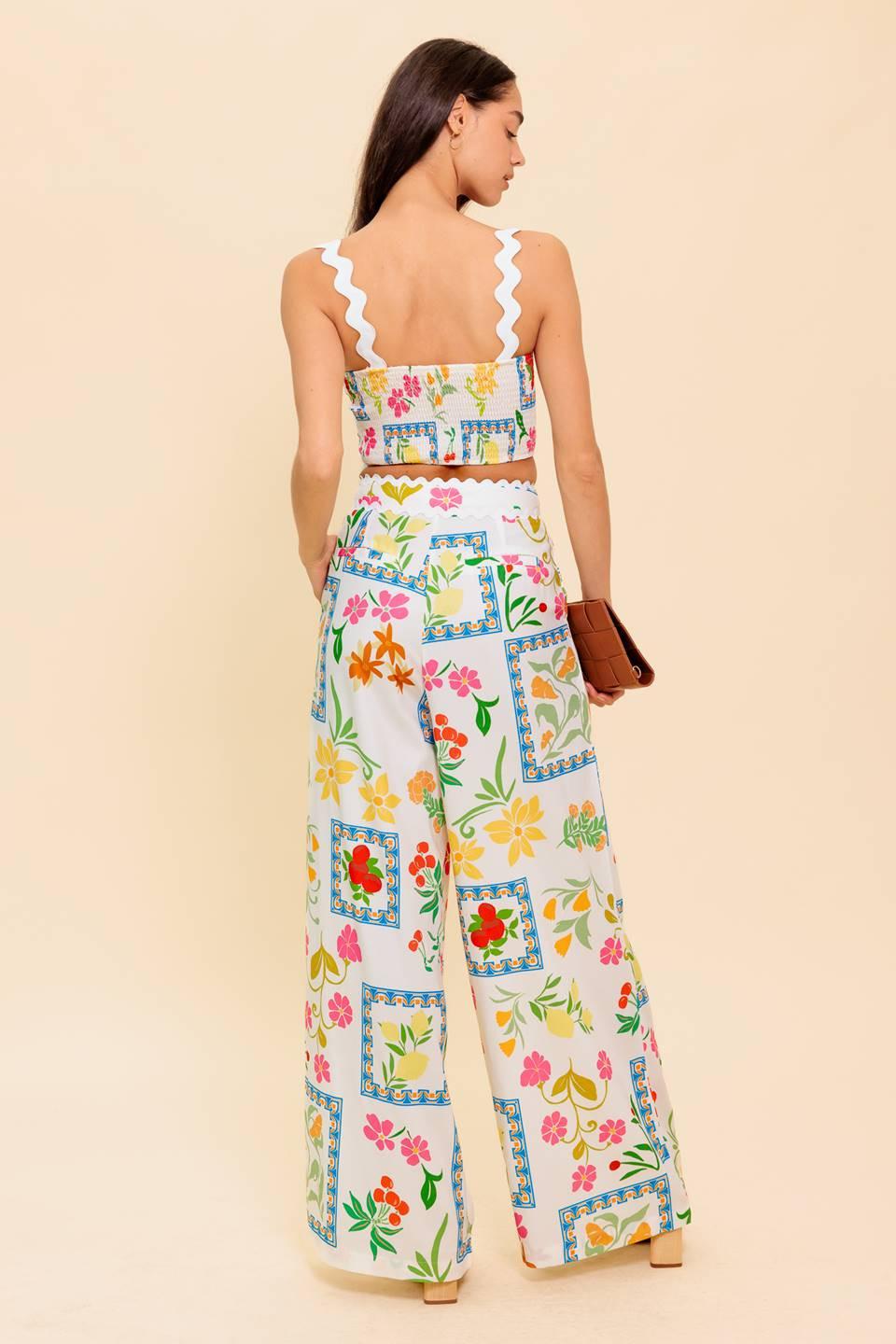 MARIGOLD IVORY WOVEN TOP AND PANT SET.