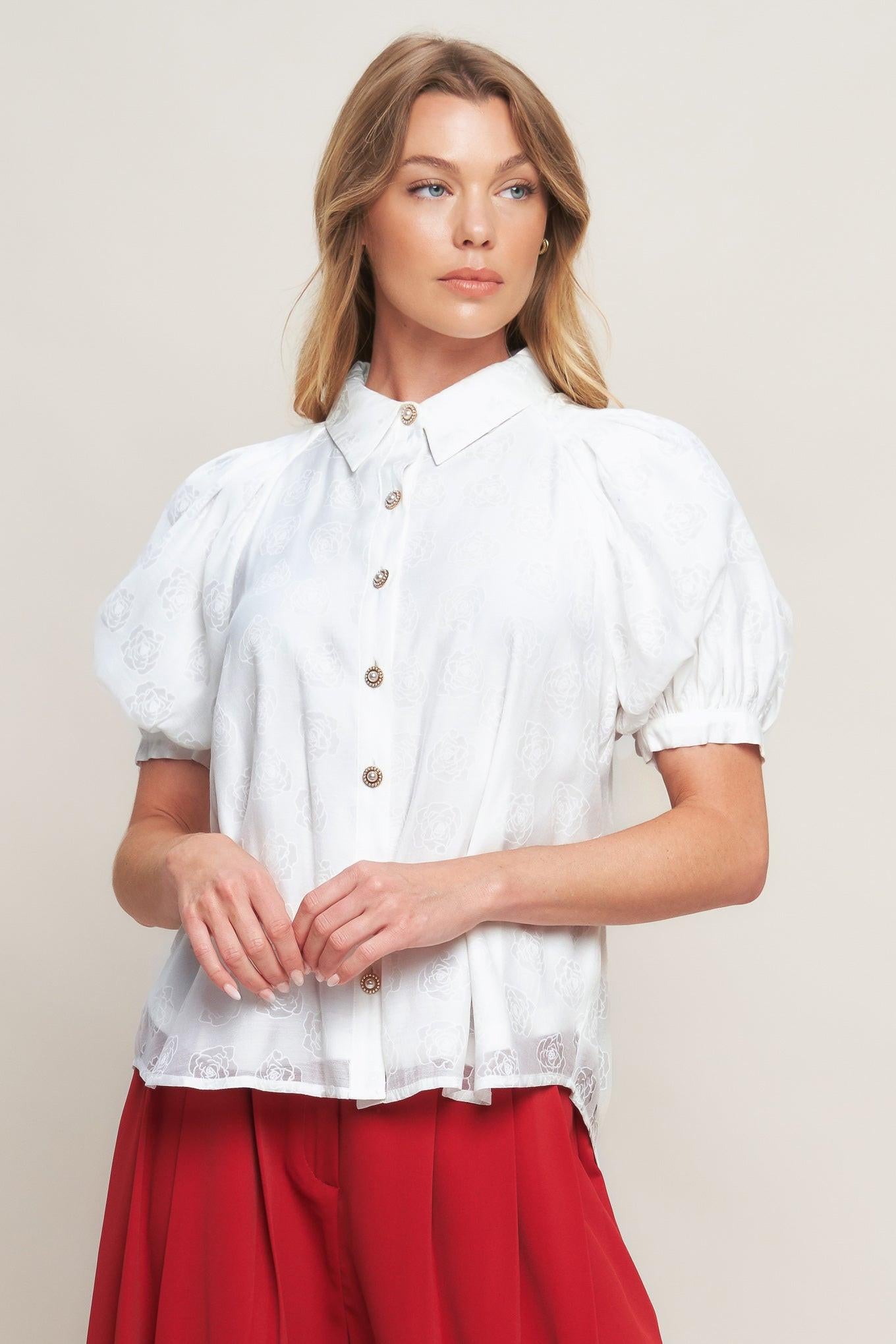 VINEYARD STROLL IVORY WOVEN TOP.