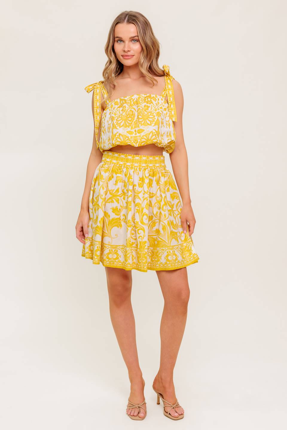 TWIG LIGHT NOIR WOVEN TOP AND SKIRT SET
