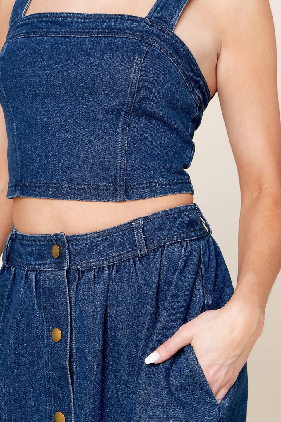 SIMPLY THE VIBE DENIM TOP AND SKIRT SET.