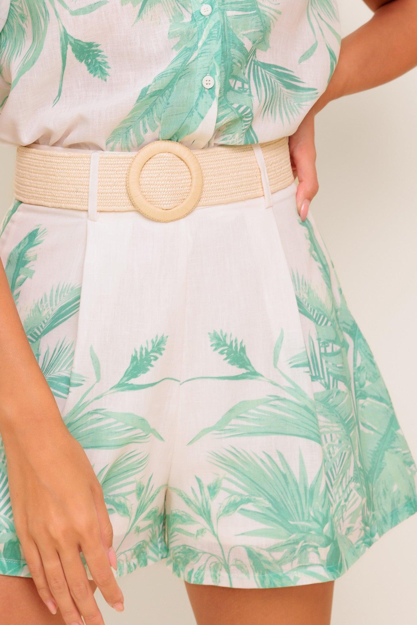 GARDEN LIGHT WOVEN TOP AND SHORT SET.