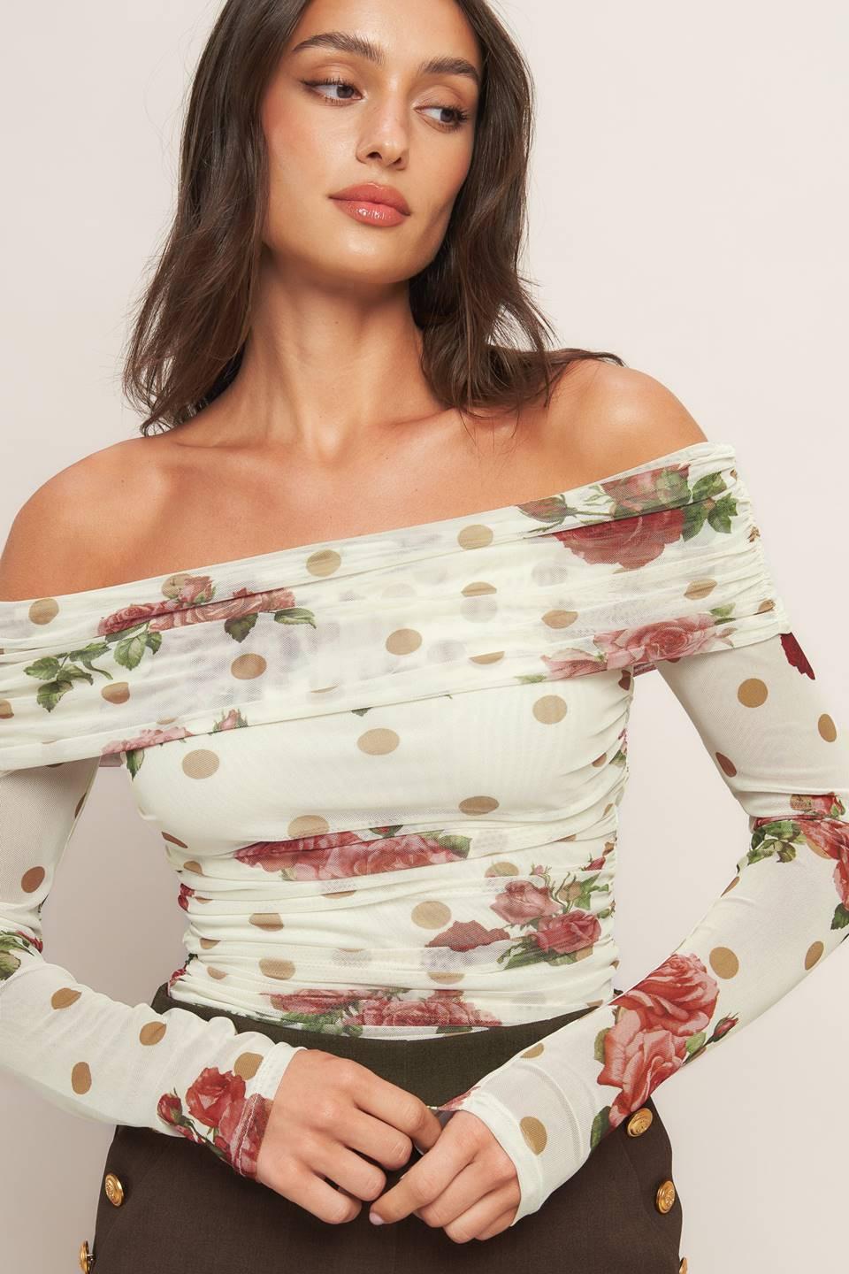 CREAM & BLOOM DELIGHT POWER MESH TOP.