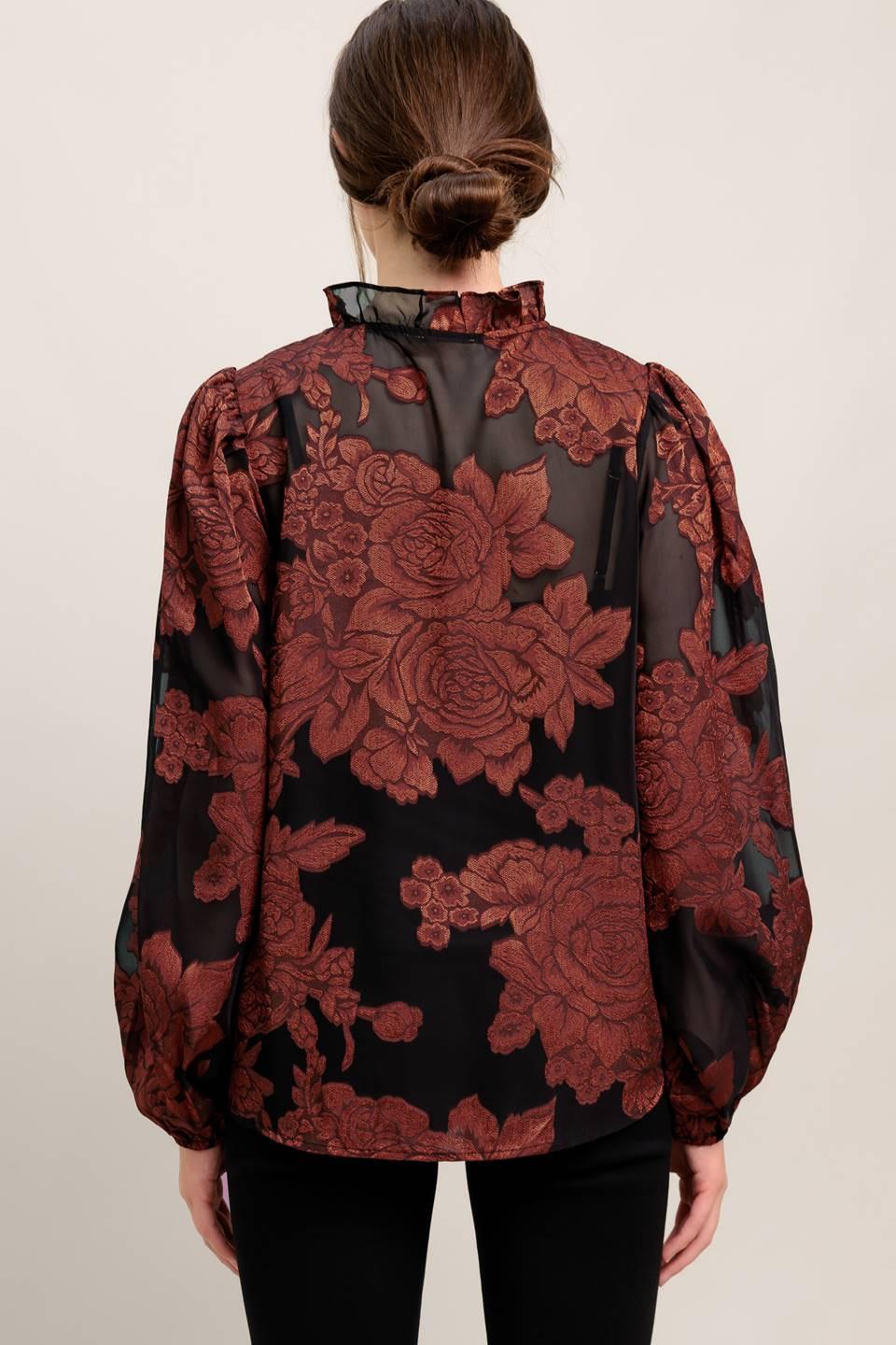 A jacquard woven top featuring ruffled neckline with front tie, button down and long sleeve
Details:
Self : 100% Polyester
Lining : 100% Polyester
Size & Fit
- Model is 5`8" And Wearing Size Small
- Measurements Taken From Size Small
- Approx. Length: 25"