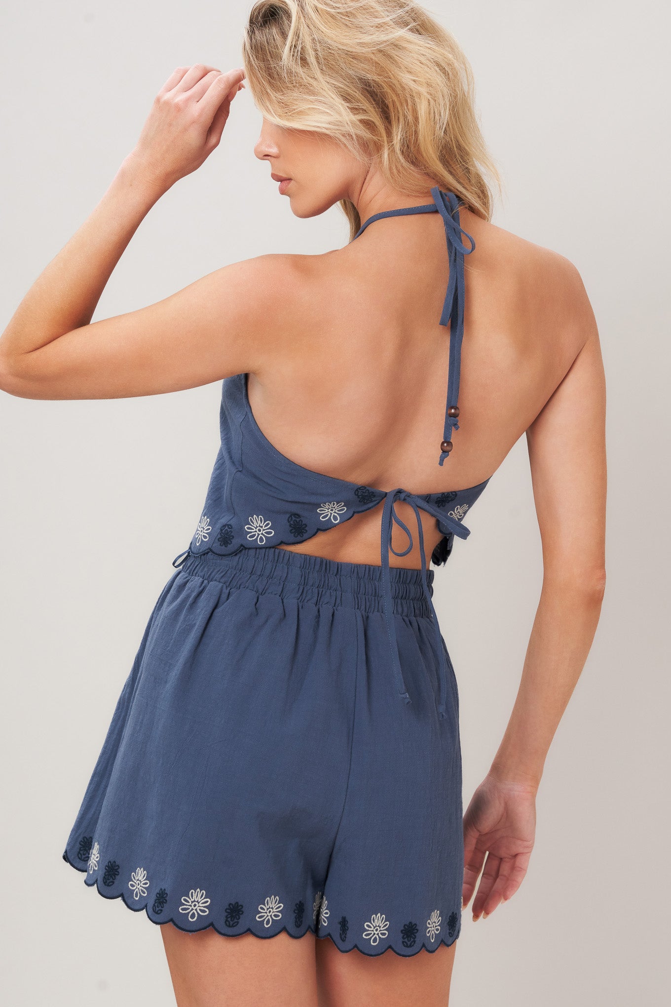 MOONLIT FLORA WOVEN SCARF TOP AND SHORT SET.