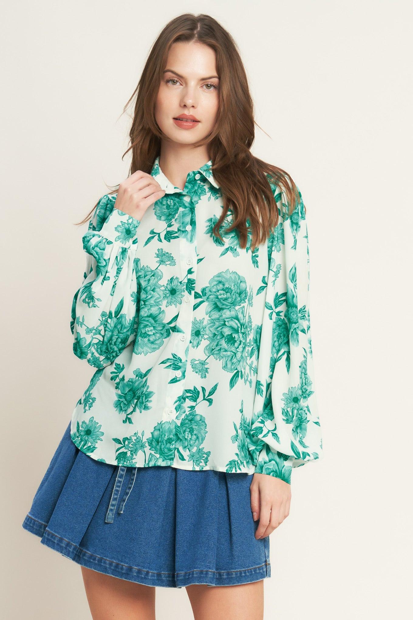 BOTANICAL POP WOVEN TOP.