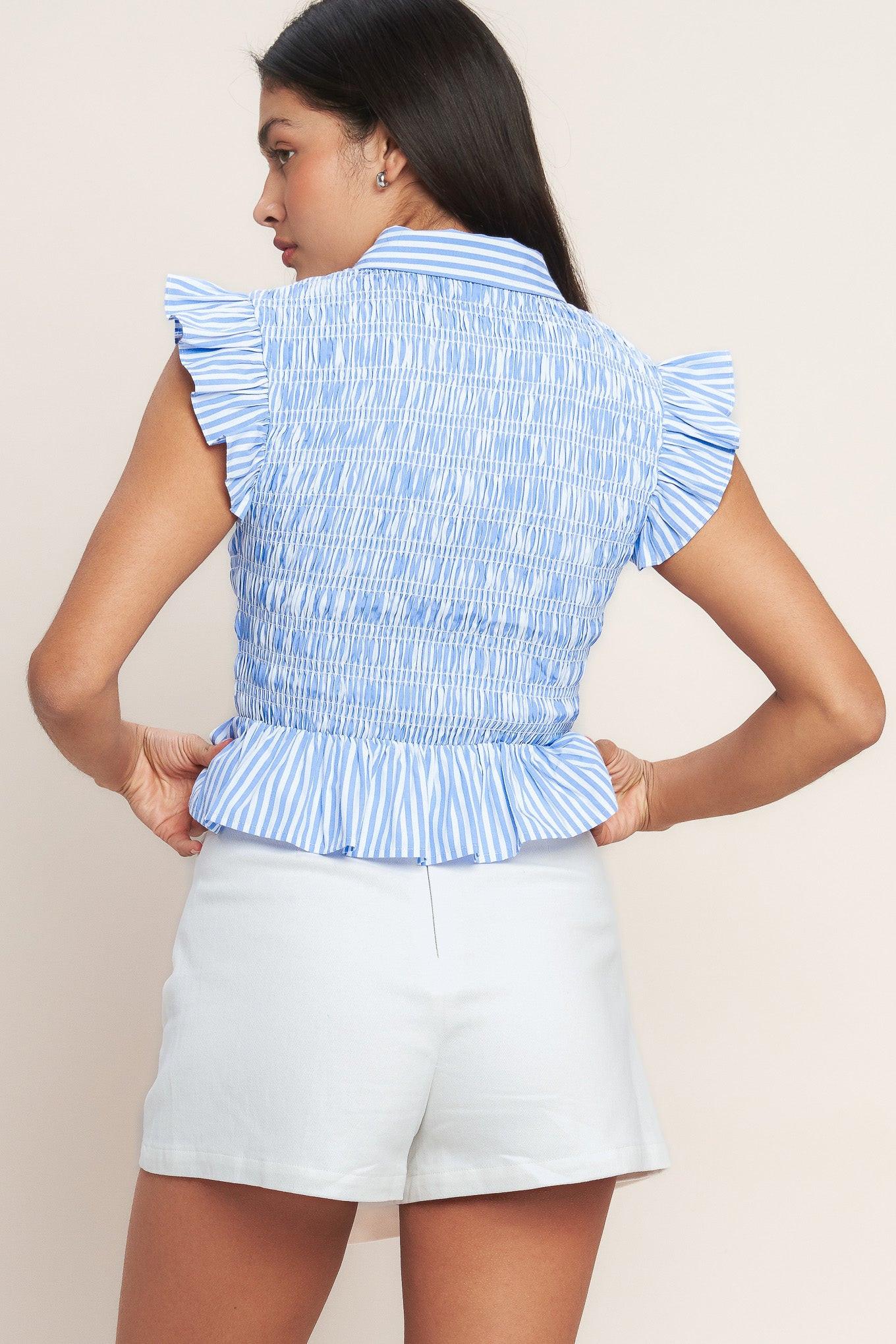EFFORTLESSLY SWEET STRIPED WOVEN TOP - Flying Tomato - TOPS - Flying Tomato