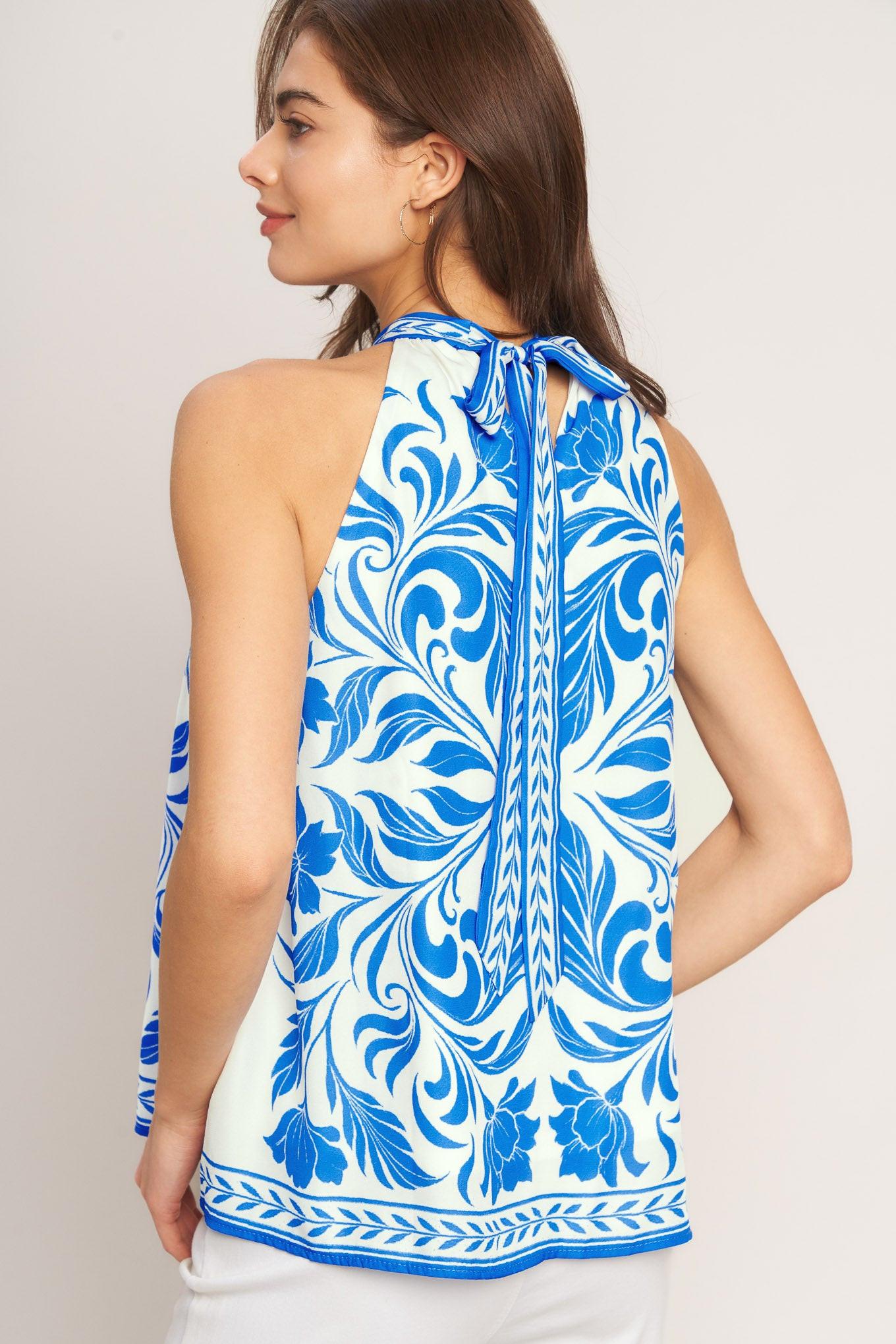 COASTAL CHARM HALTER WOVEN TOP.
