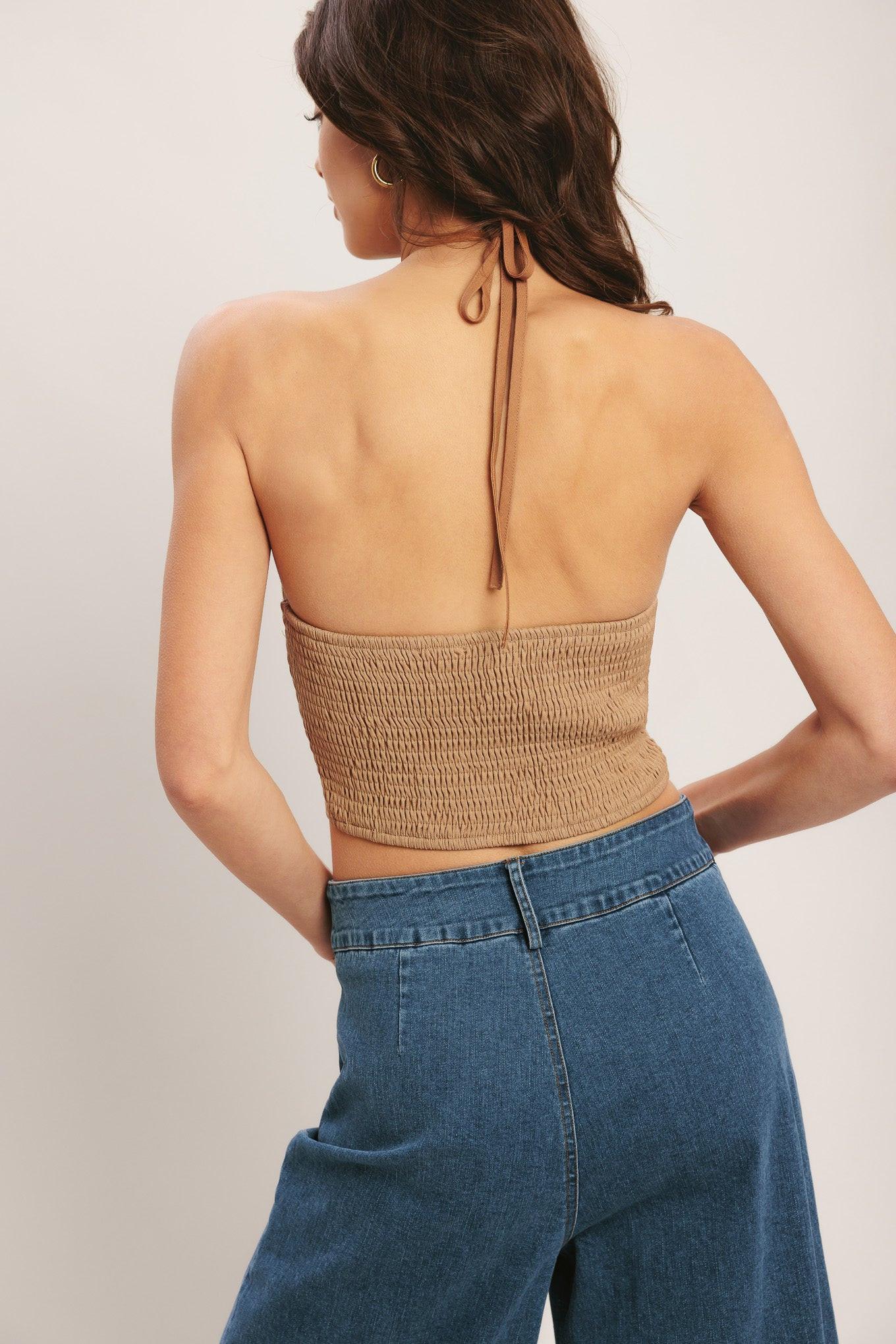 CARAMEL COAST WOVEN CROP TOP.