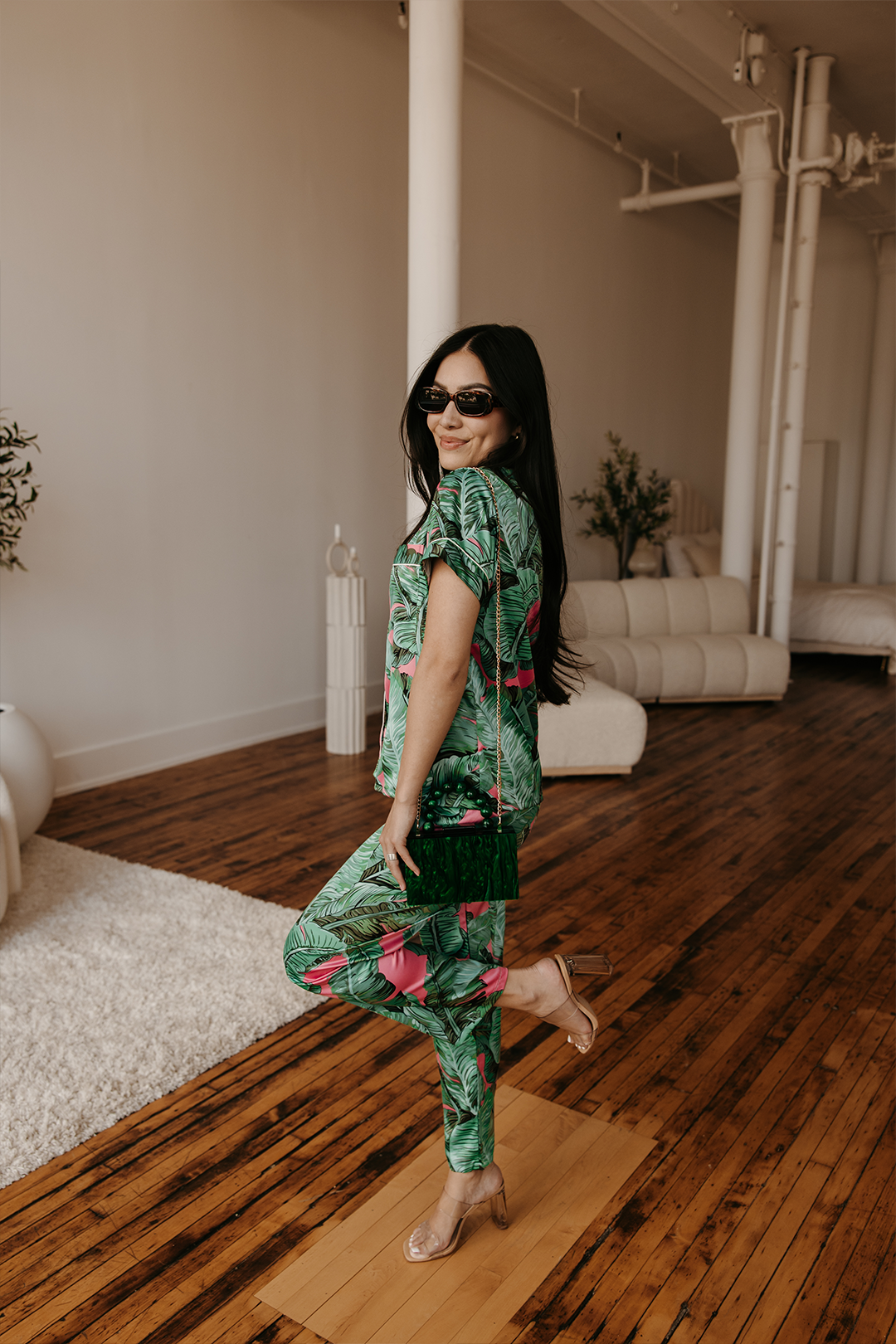 Pink Banana Leaf Pants set